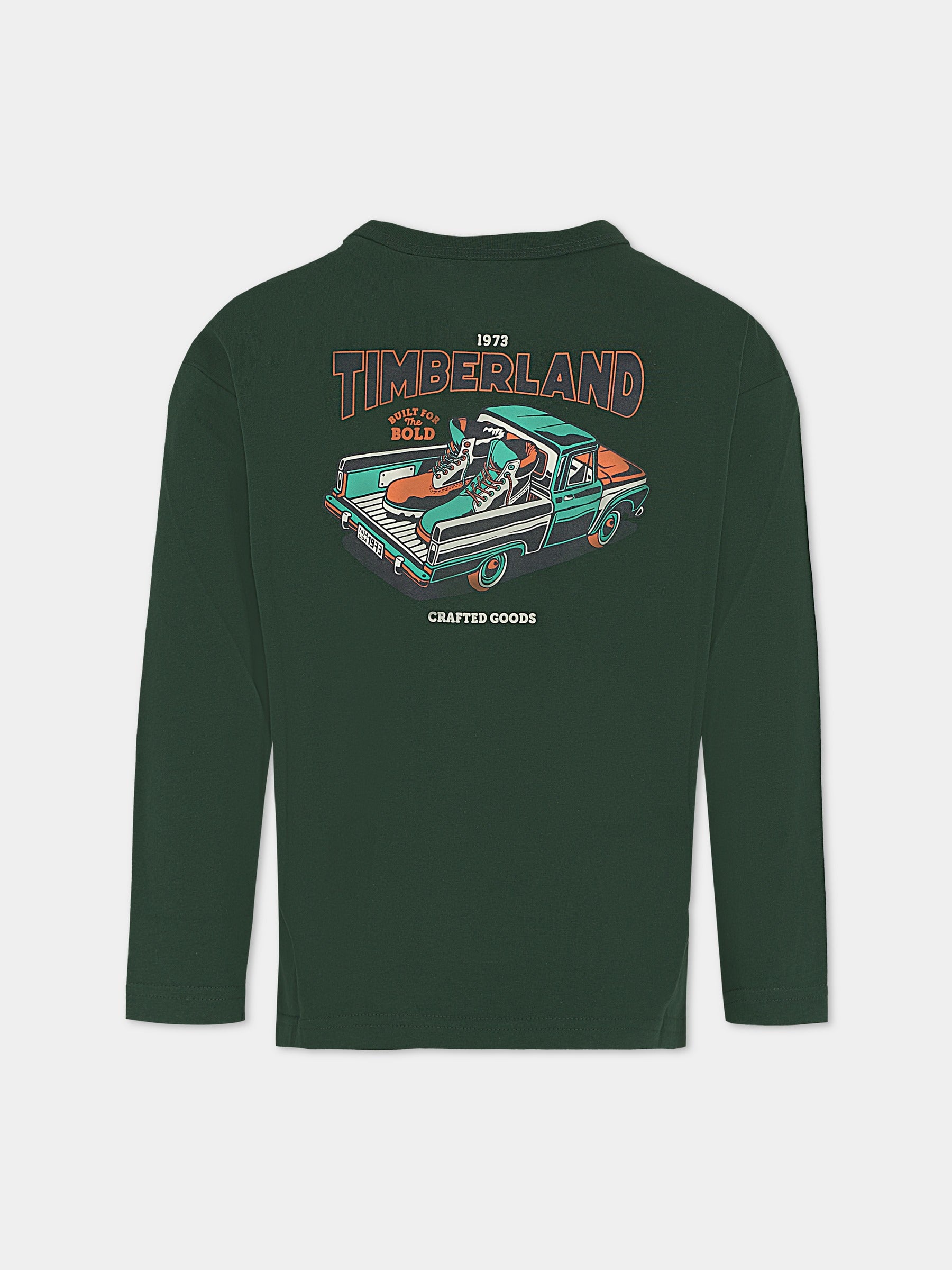T-shirt verde per bambino con automobile,Timberland,T60540 672