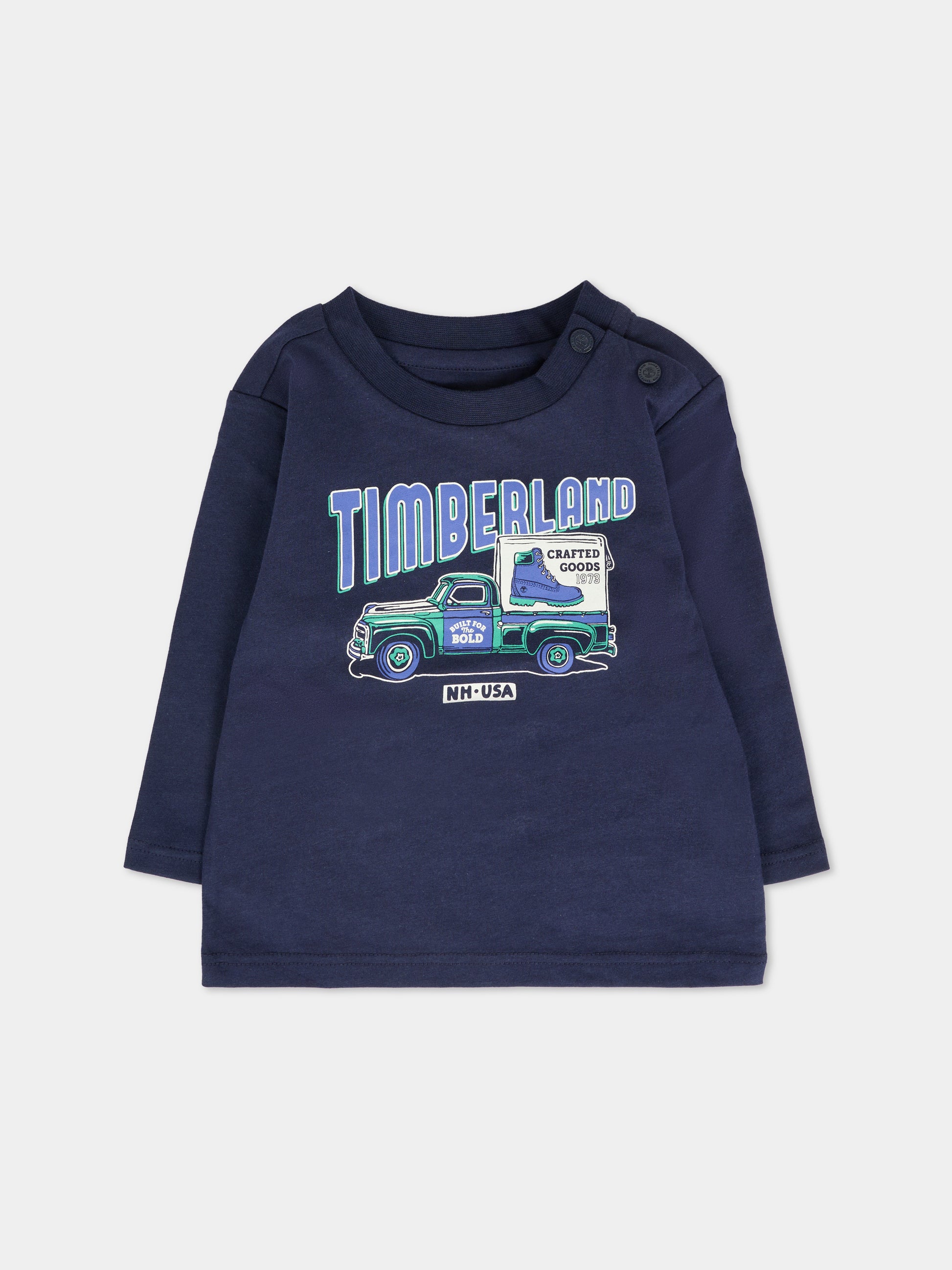 T-shirt blu per neonato con automobile,Timberland,T60586 85T