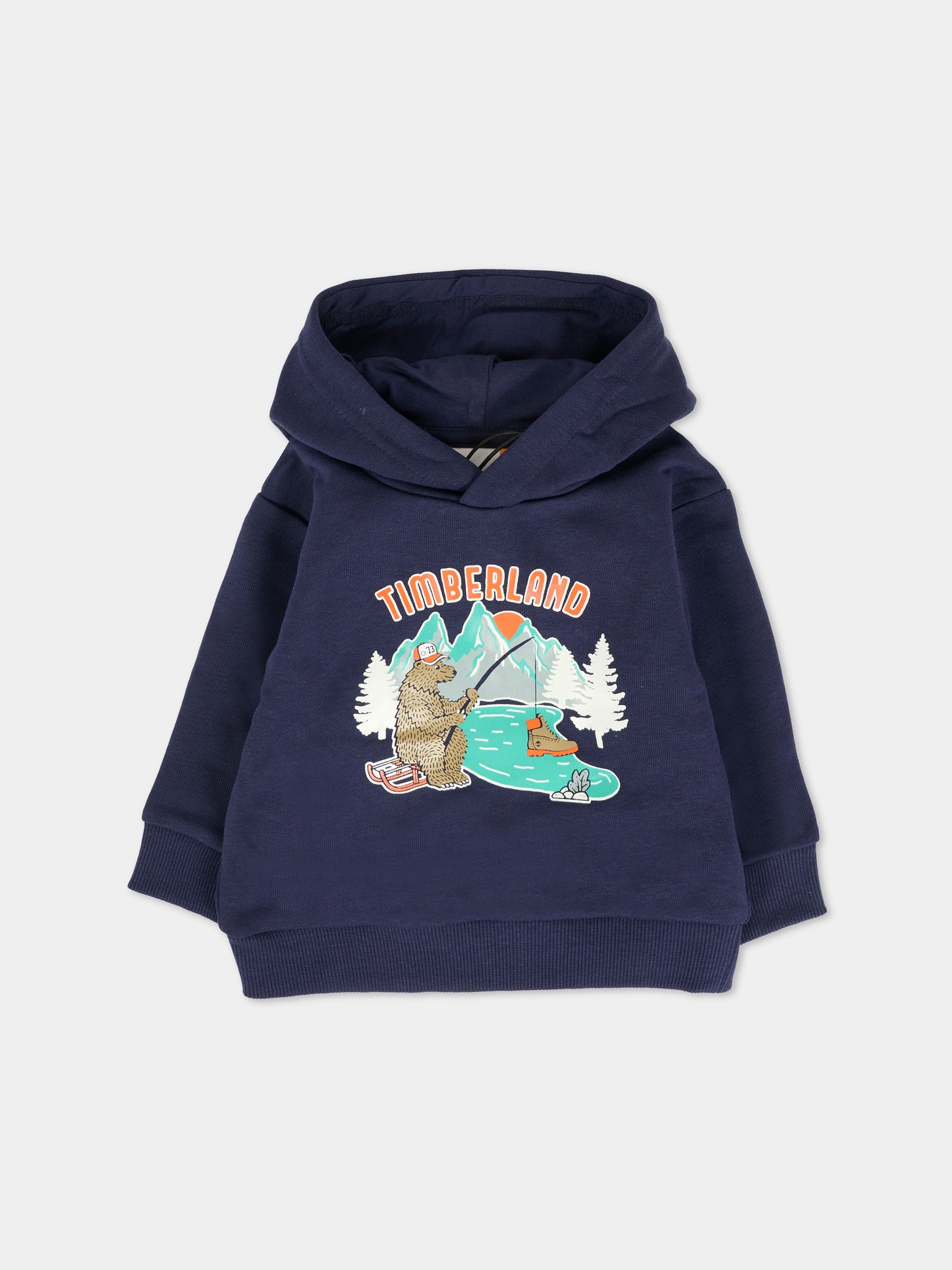 Felpa blu per neonato con orso e logo,Timberland,T60592 85T