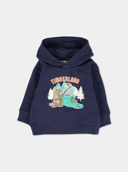Felpa blu per neonato con orso e logo,Timberland,T60592 85T