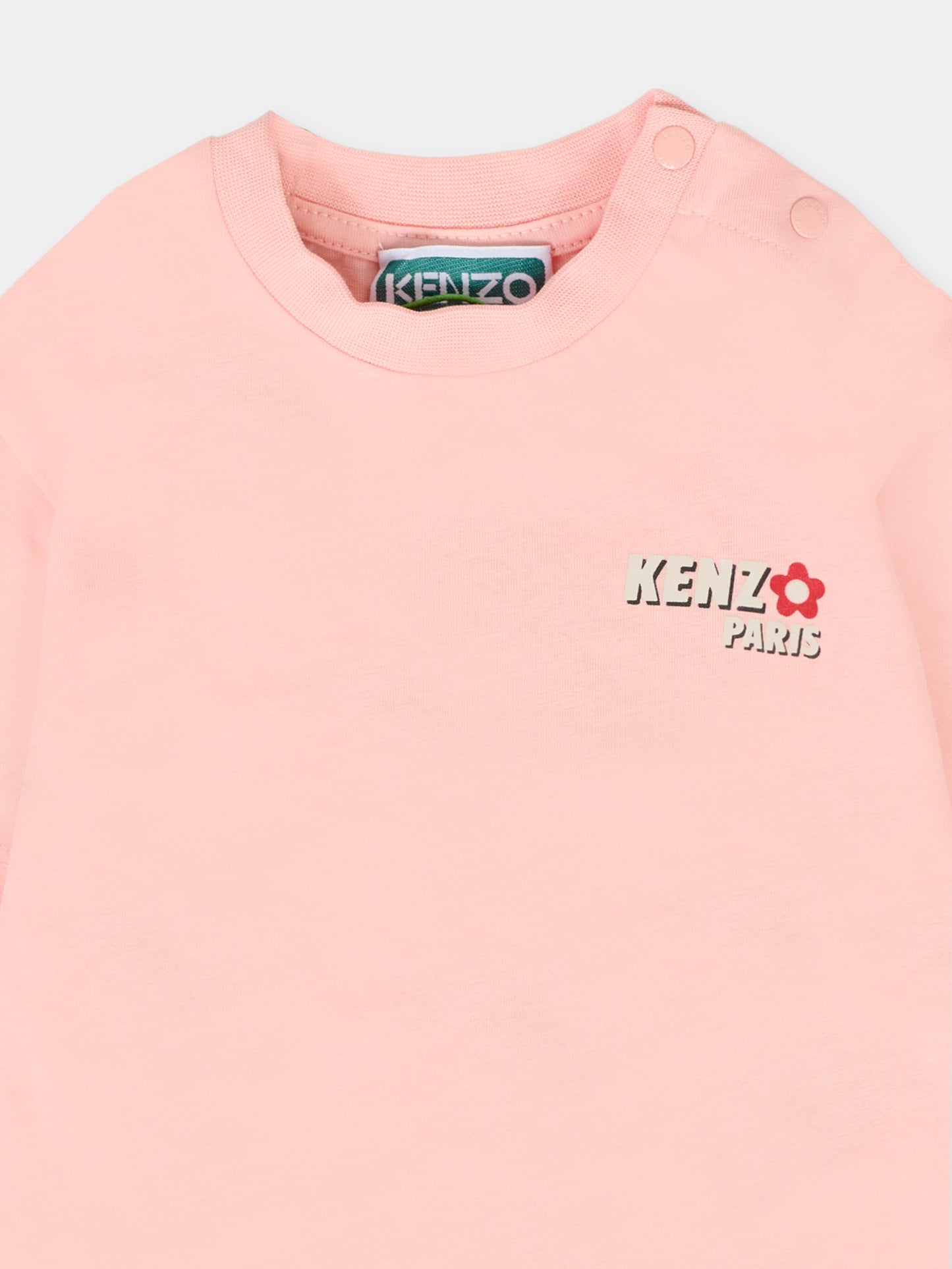 T-shirt rosa per neonata con papavero,Kenzo Kids,K61278 47H