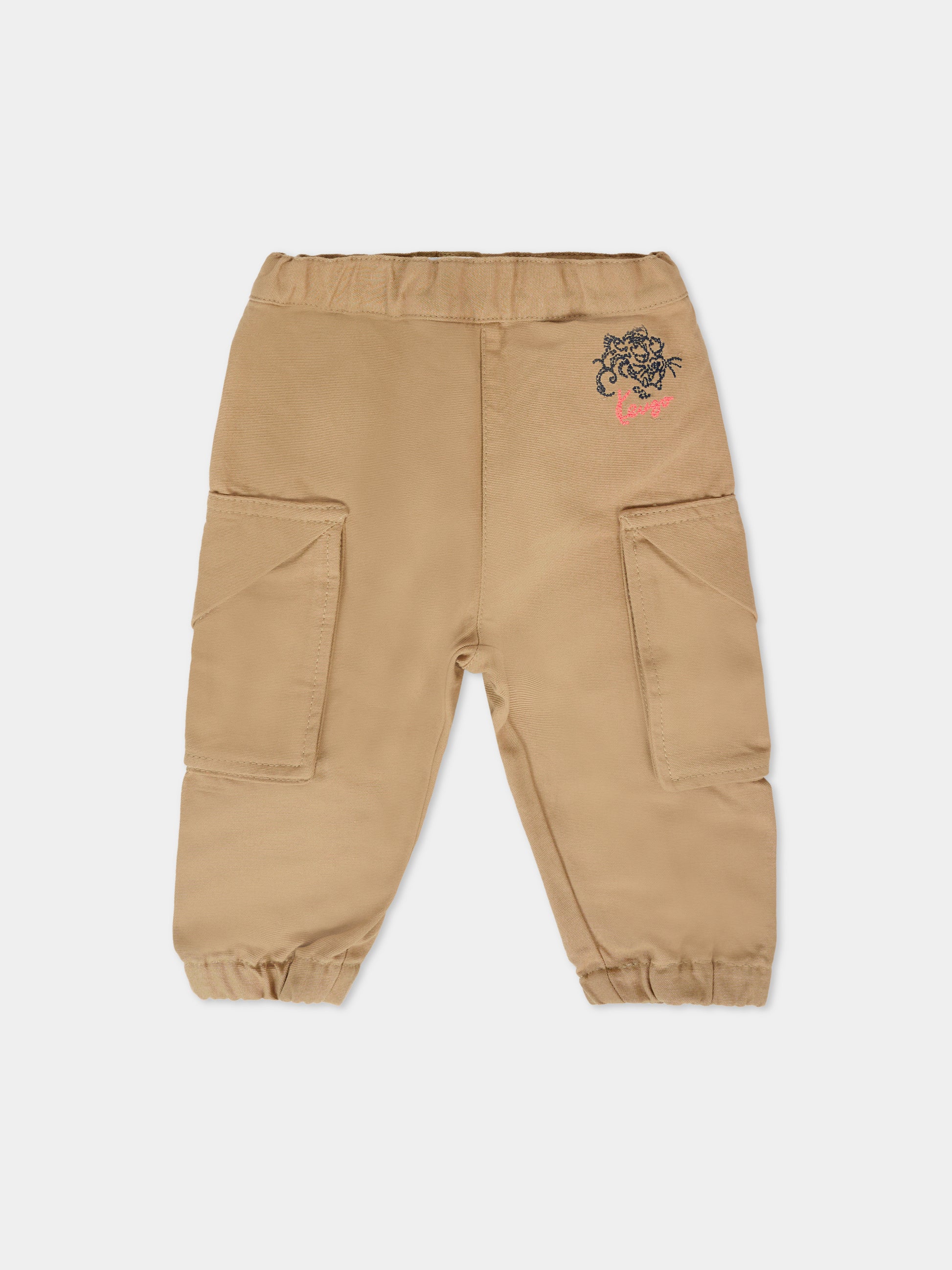 Pantaloni beige per neonato con logo,Kenzo Kids,K61288 249