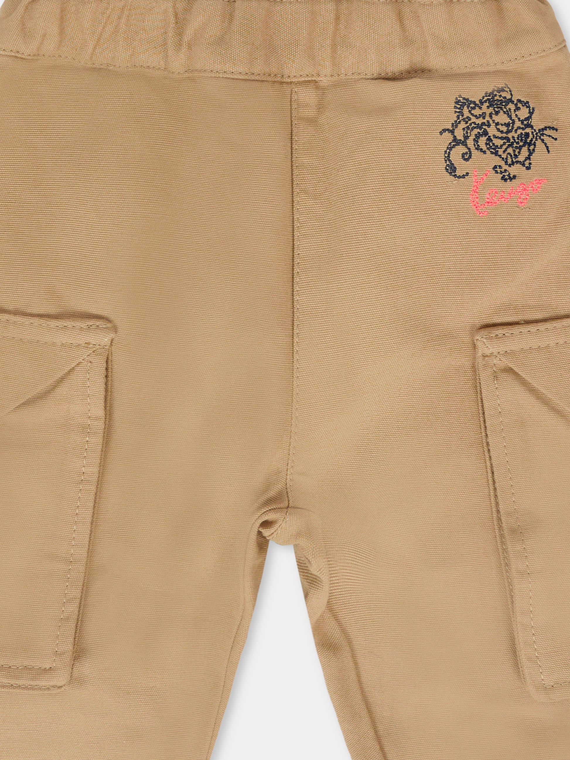 Pantaloni beige per neonato con logo,Kenzo Kids,K61288 249