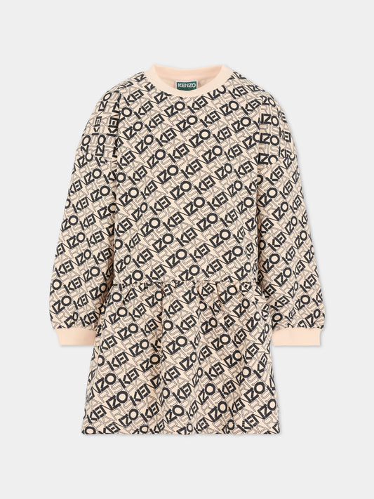 Vestito rosa per bambina con logo all over,Kenzo Kids,K61355 46M