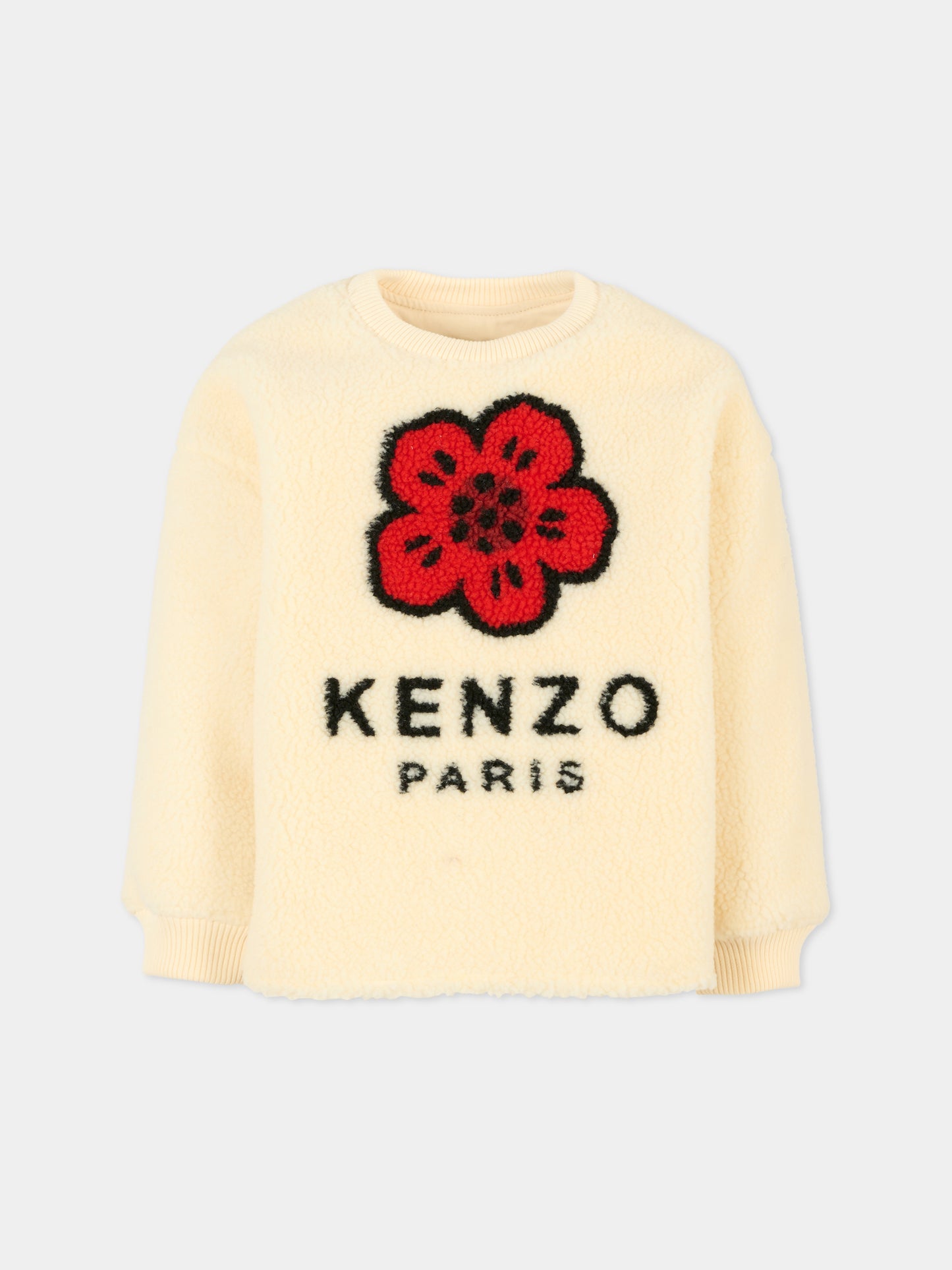 Felpa avorio per bambina con papavero,Kenzo Kids,K61376 21G