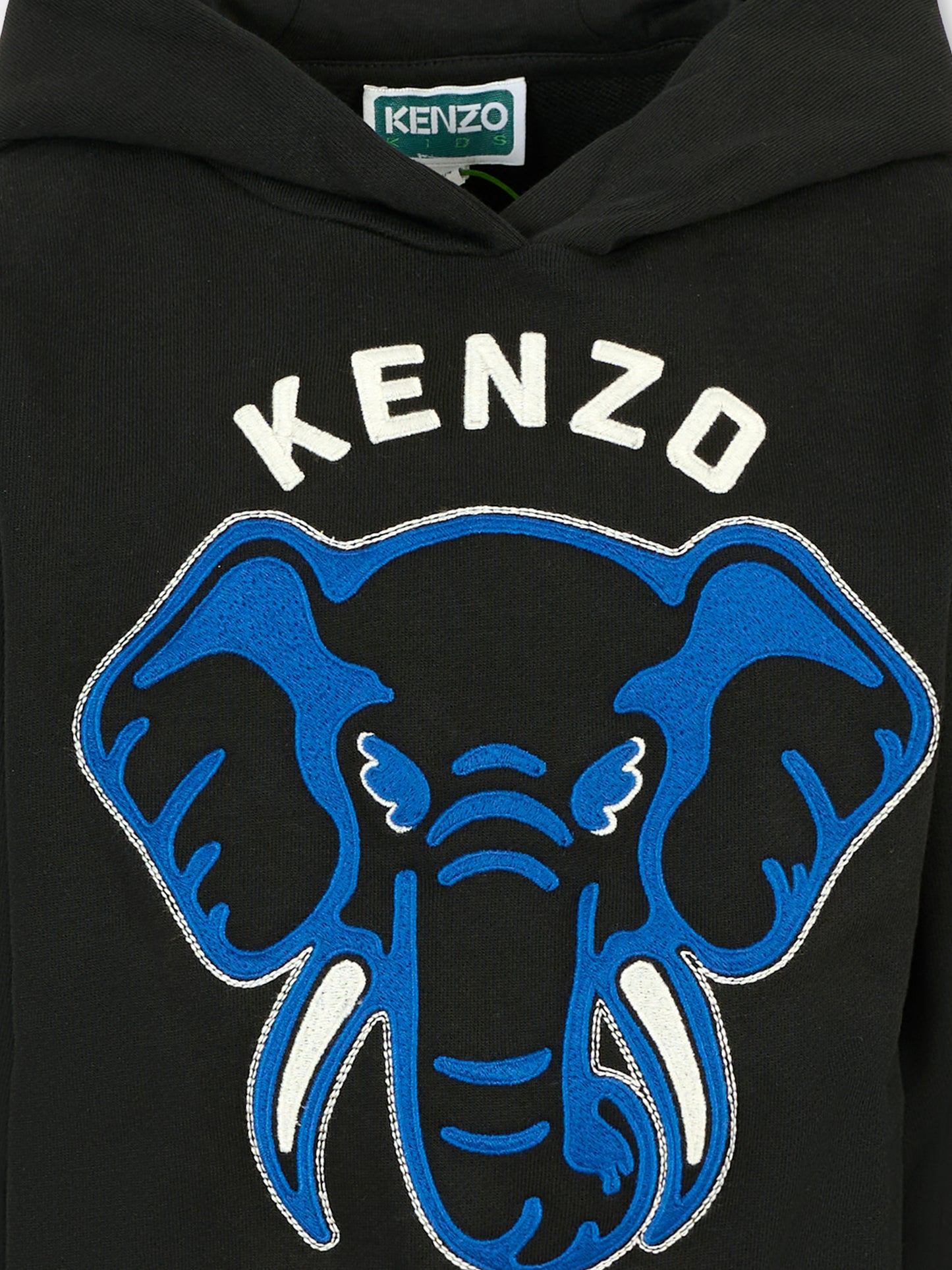 Felpa nera per bambino con elefante,Kenzo Kids,K61437 095