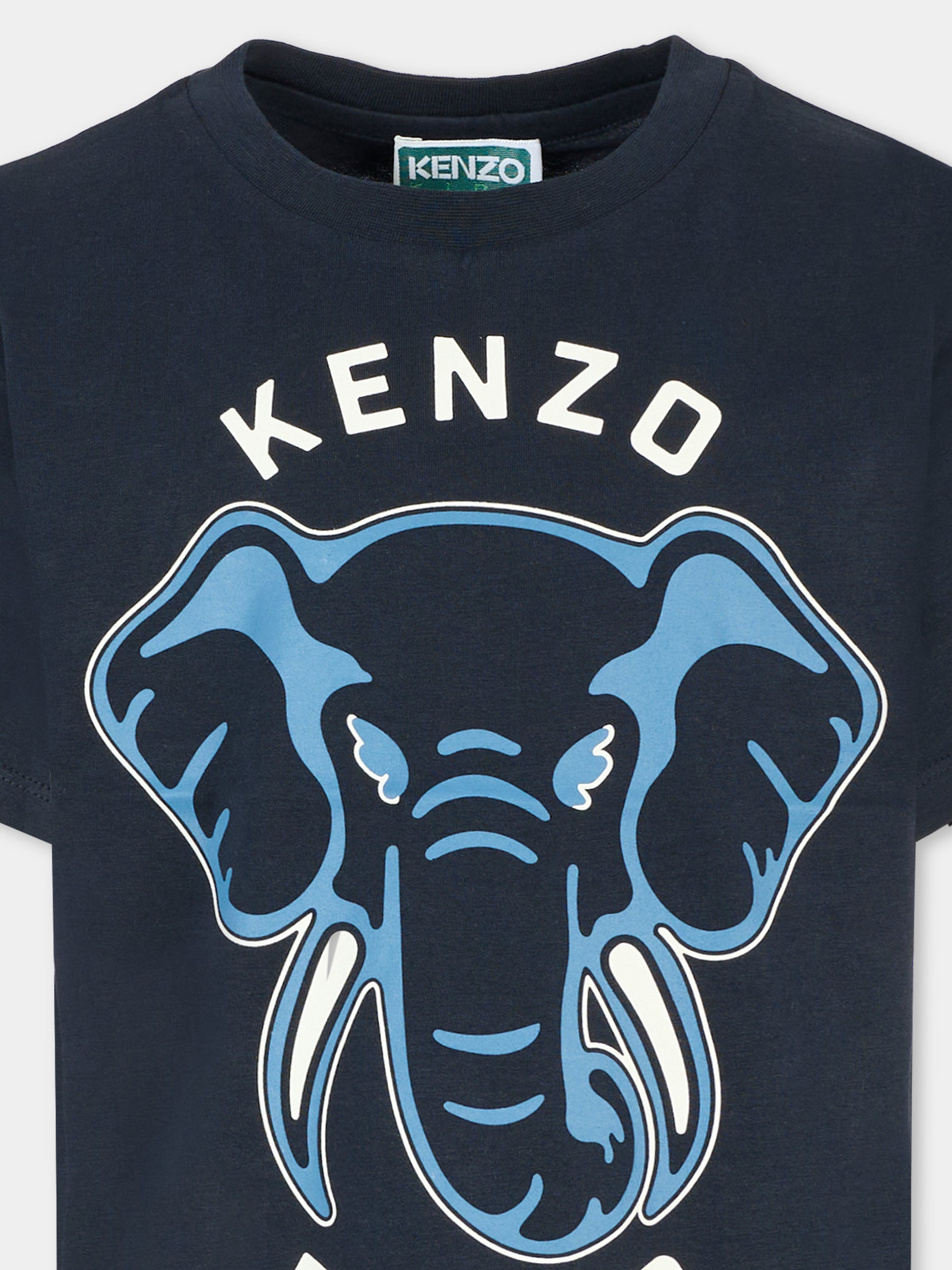 T-shirt blu per bambino con elefante,Kenzo Kids,K61446 845