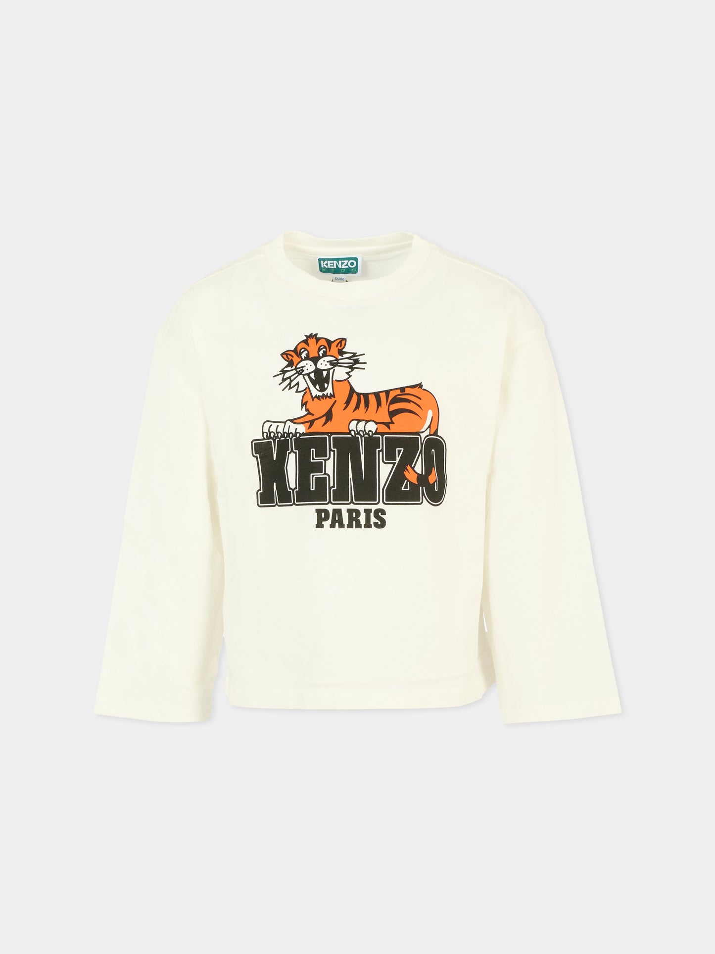 T-shirt bianca per bambino con tigre,Kenzo Kids,K61448 117