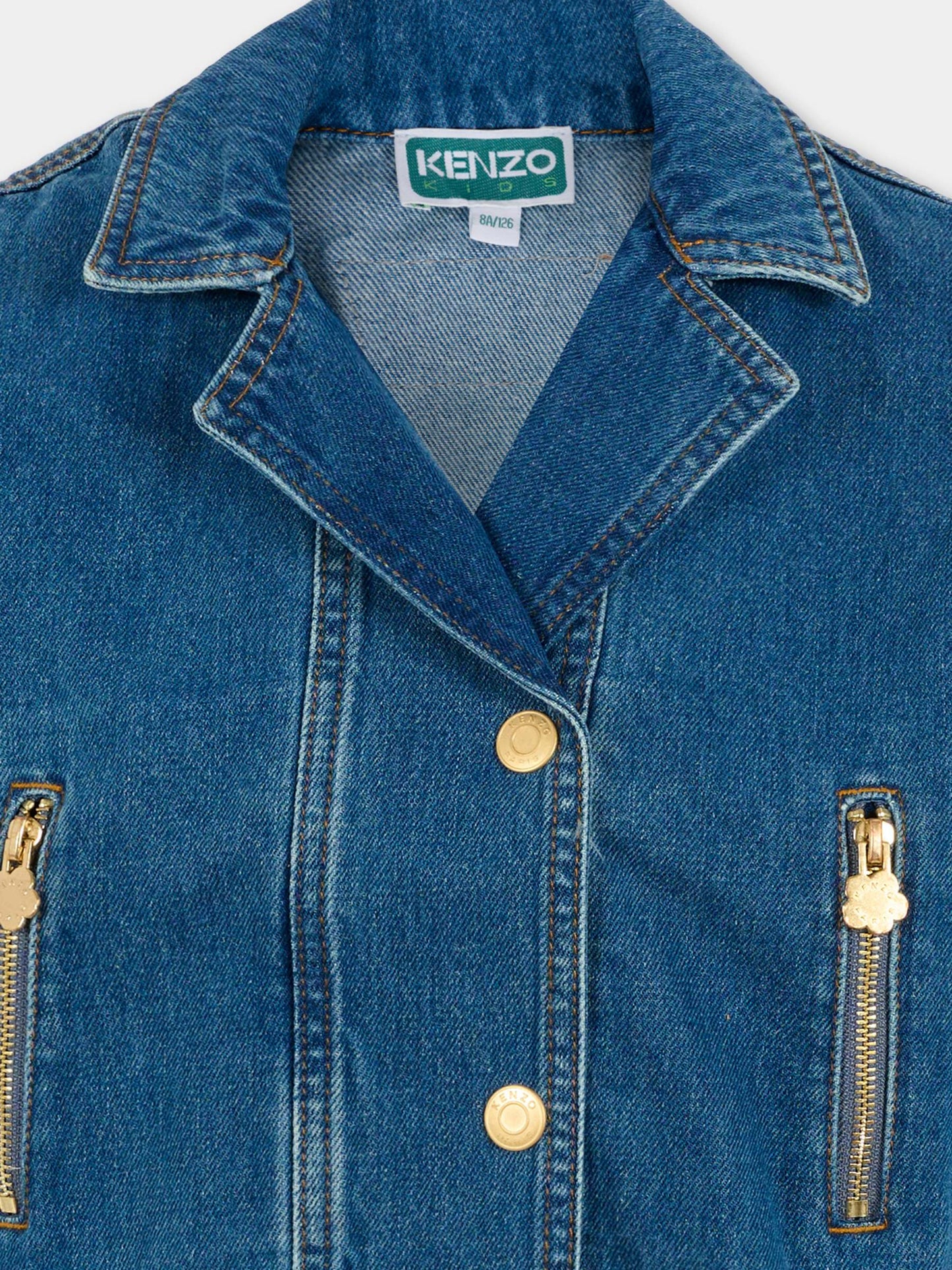 Giubbotto di jeans denim per bambina con logo,Kenzo Kids,K61475 Z27