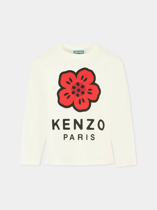 T-shirt bianca per bambina con papavero,Kenzo Kids,K61482 117