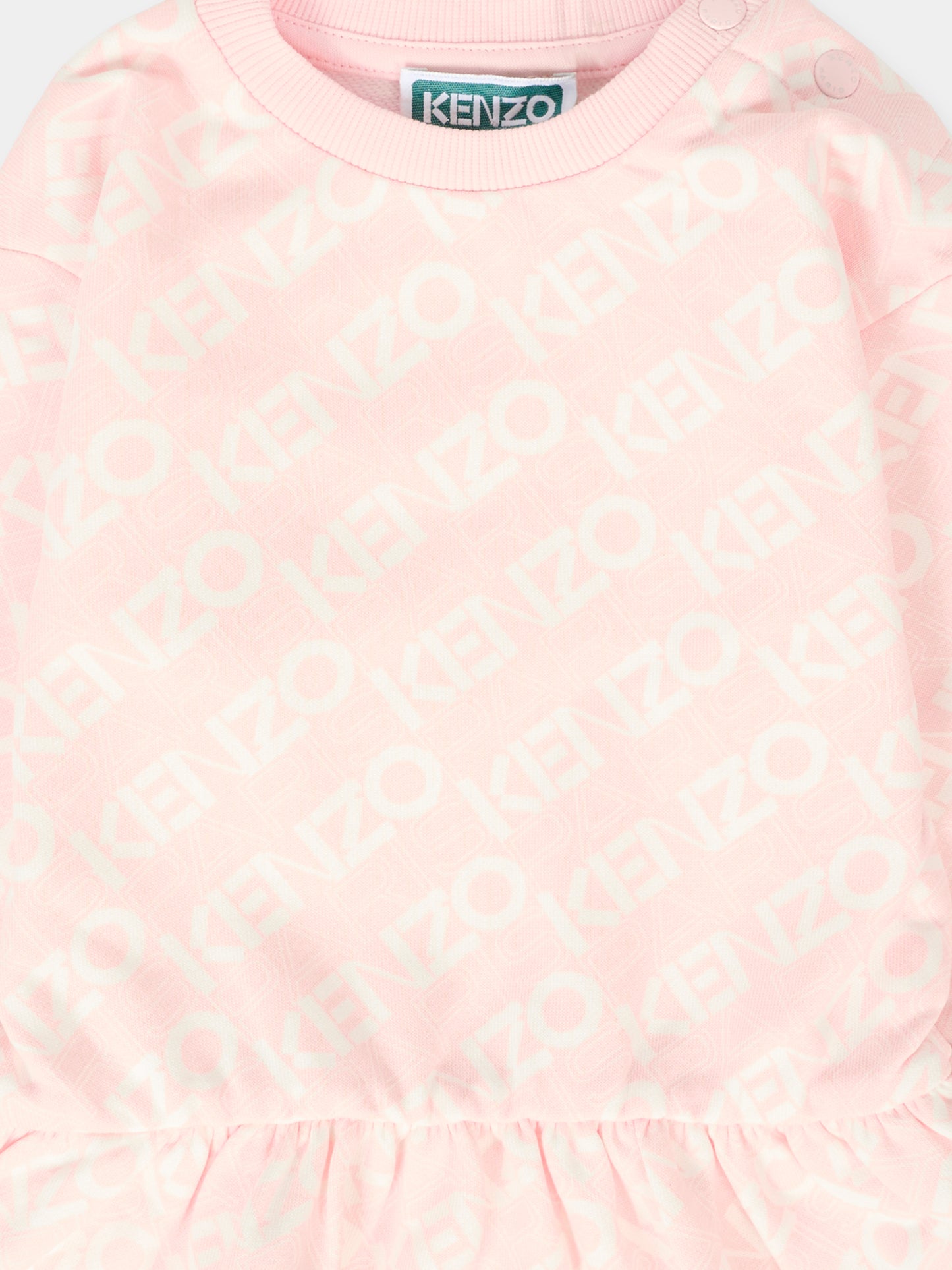 Vestito rosa per neonata con logo all over,Kenzo Kids,K61515 46M
