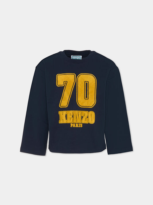 T-shirt blu per bambino con numeri e logo,Kenzo Kids,K61552 845
