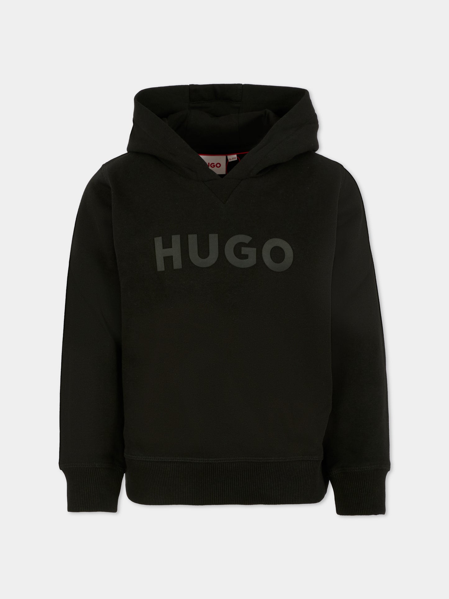Felpa nera per bambino con logo grigio,Hugo,G00446 09B