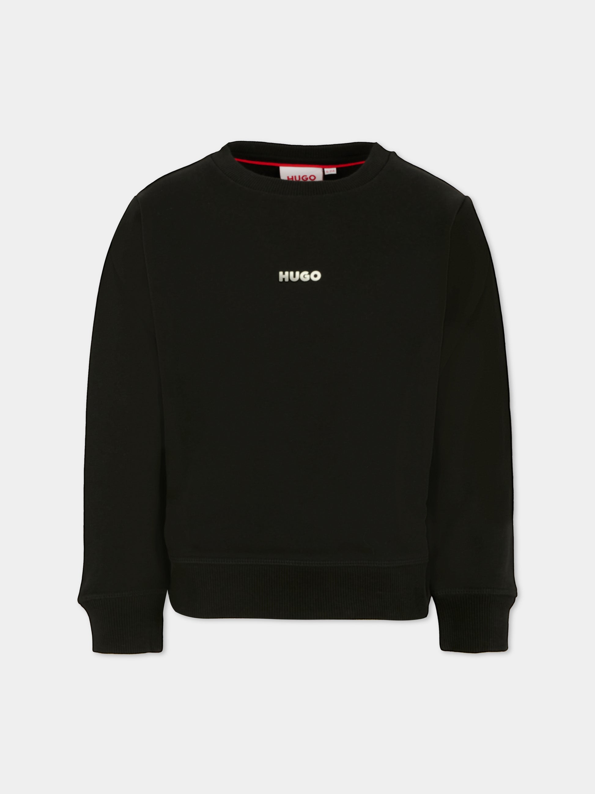 Felpa nera per bambino con logo bianco,Hugo,G00447 09B