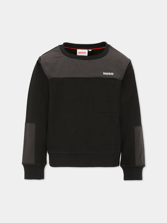 Felpa nera per bambino con logo,Hugo,G00449 09B