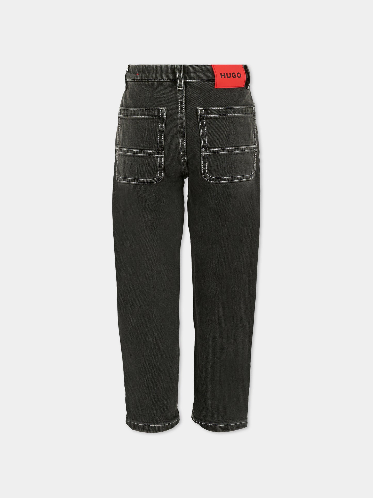 Jeans neri per bambino con logo,Hugo,G00473 Z09