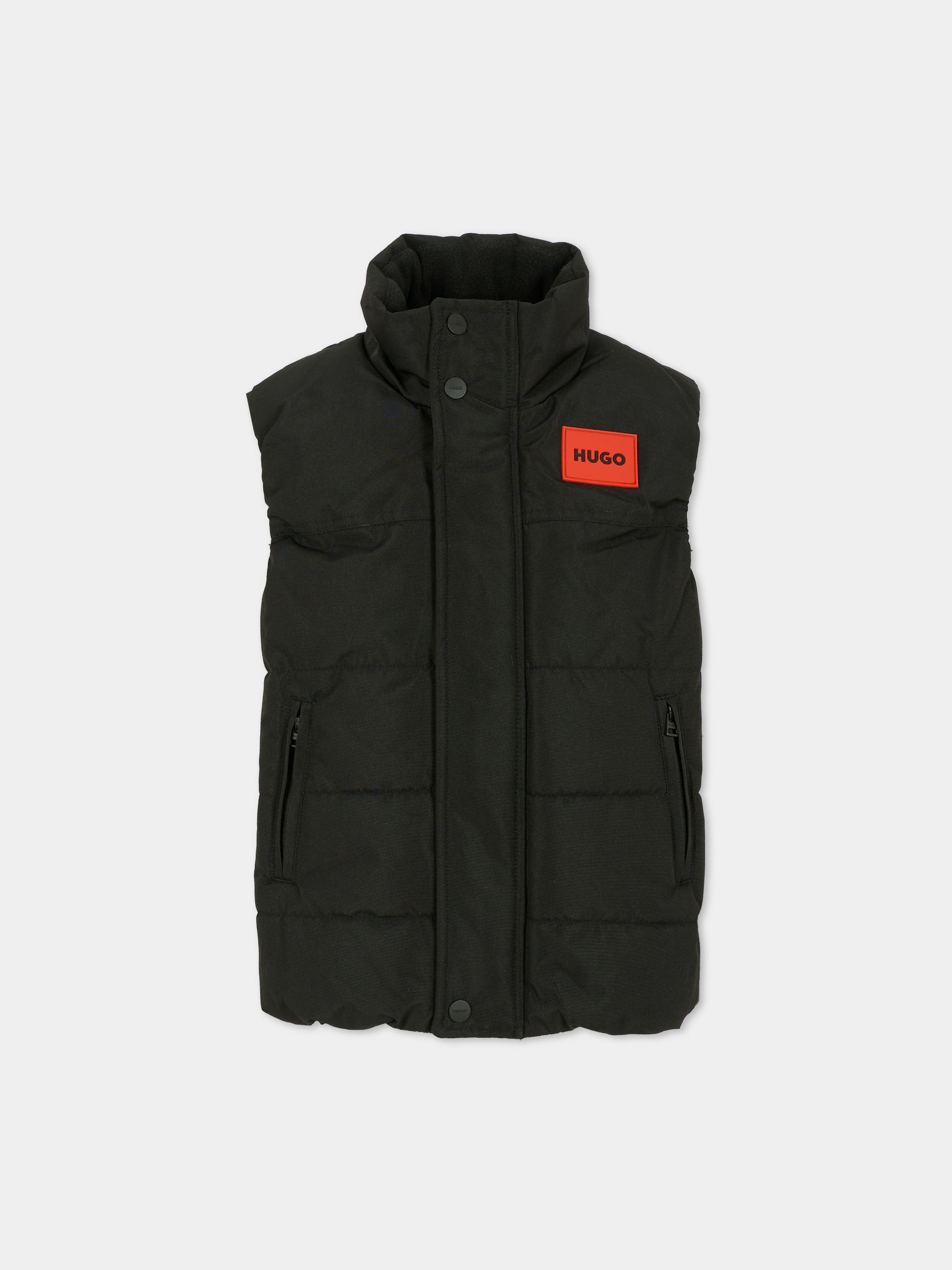 Gilet nero per bambino con logo,Hugo,G00482 09B