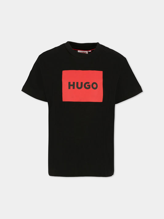 T-shirt nero per bambino con logo nero,Hugo,G00572 09B
