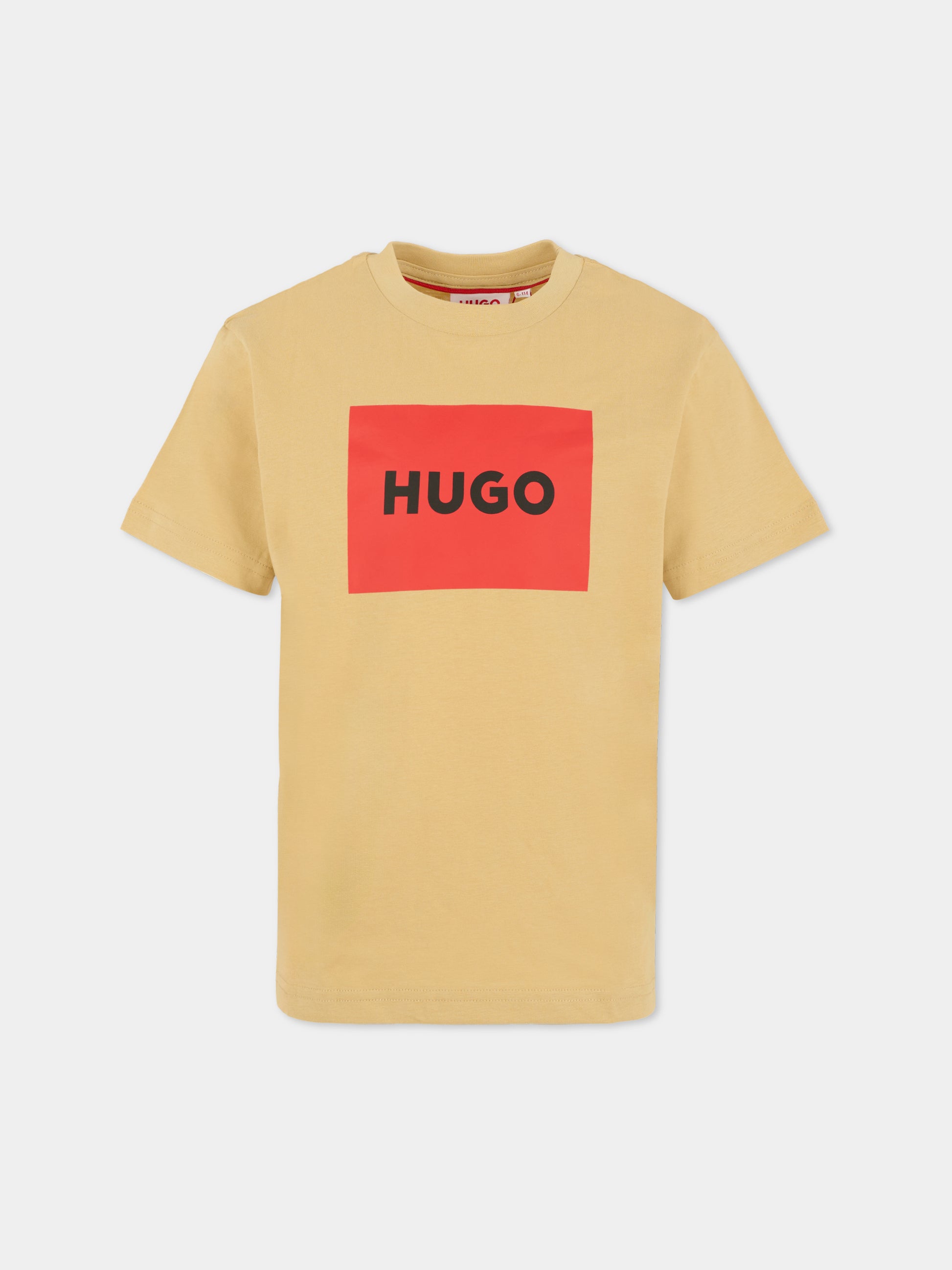 T-shirt beige per bambino con logo nero,Hugo,G00572 249