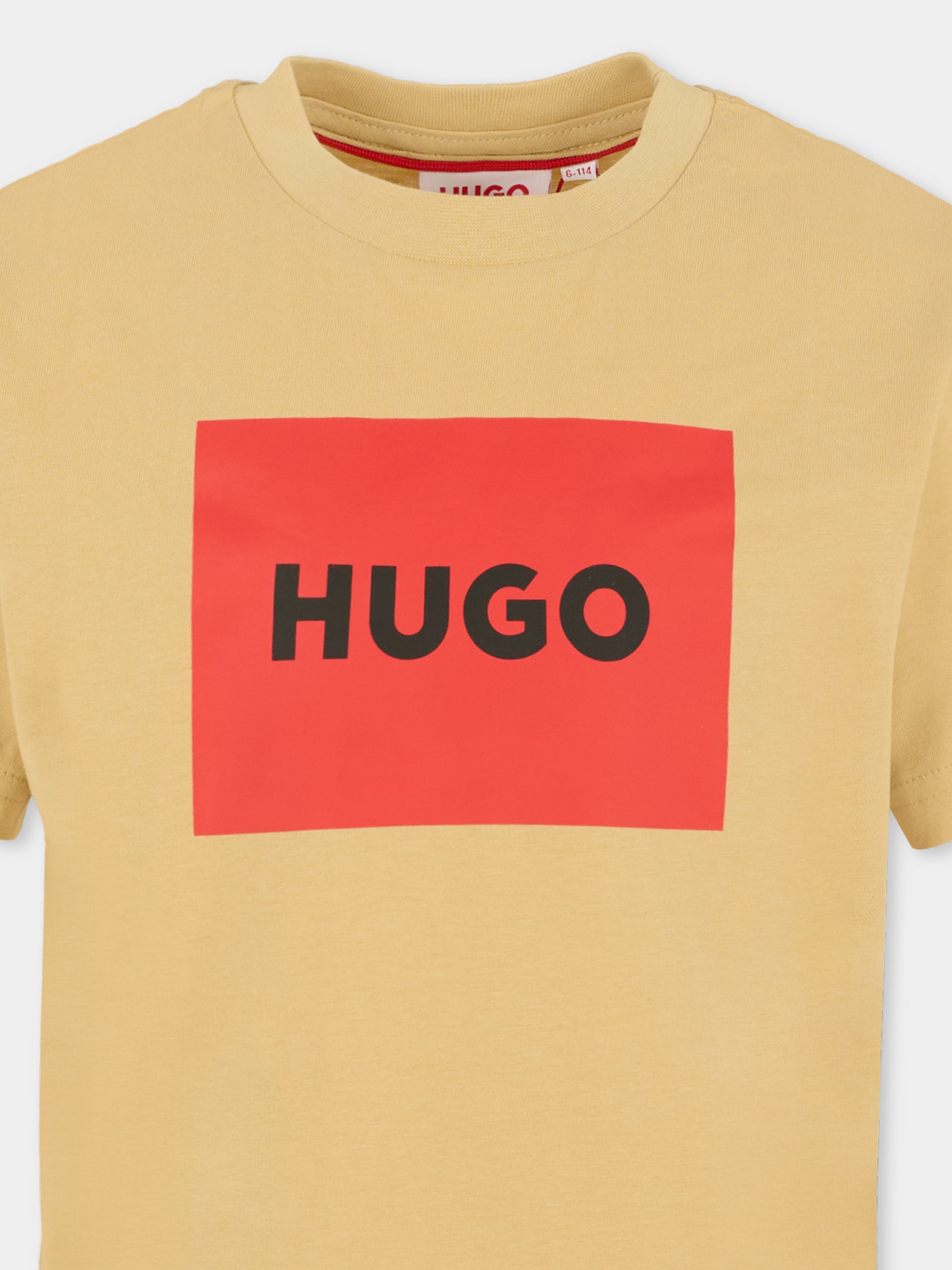 T-shirt beige per bambino con logo nero,Hugo,G00572 249