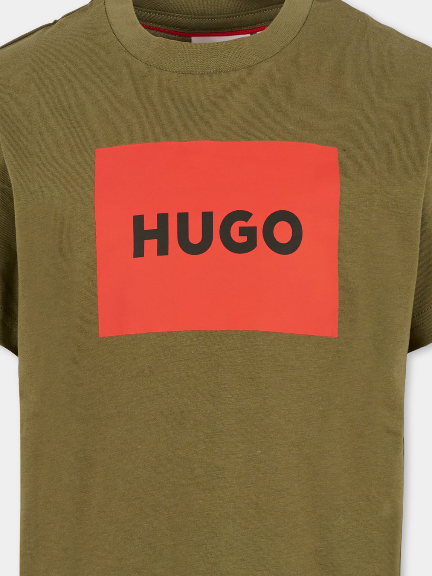 T-shirt verde per bambino con logo nero,Hugo,G00572 65F
