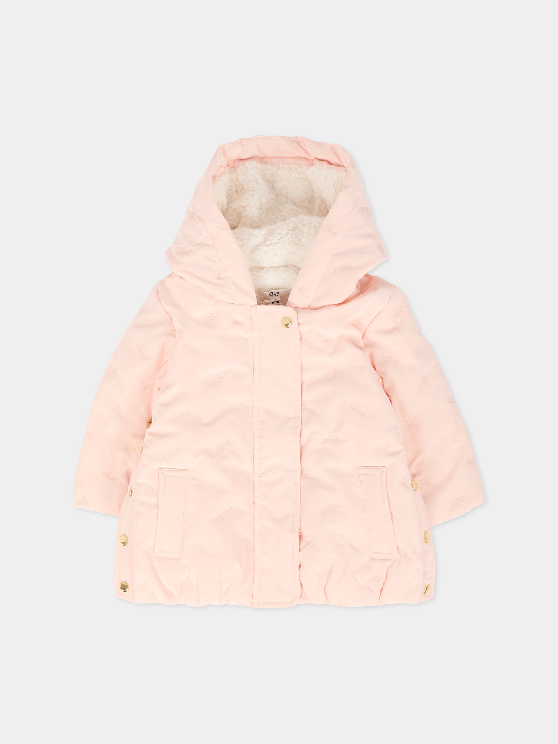 Piumino rosa per neonata con logo,Chloé Kids,C20724 46J