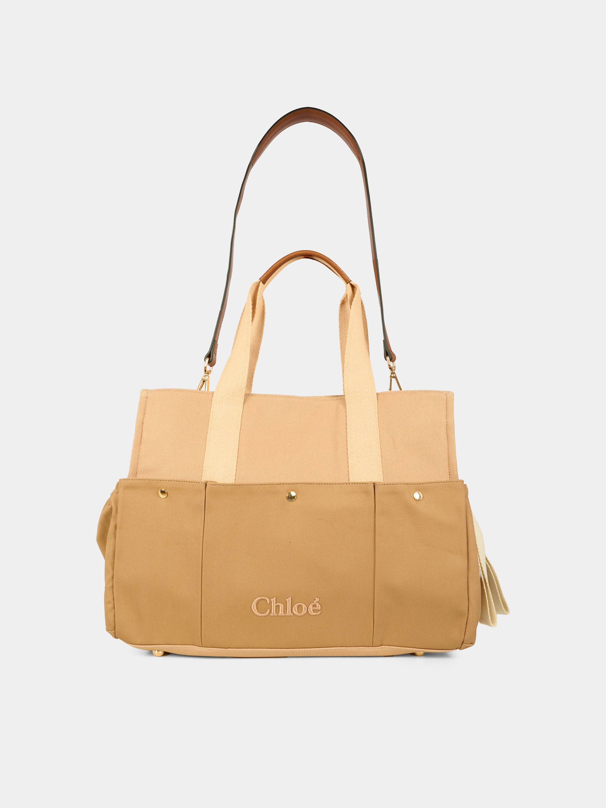 Borsa mamma beige per neonati con logo,Chloé Kids,C20764 244