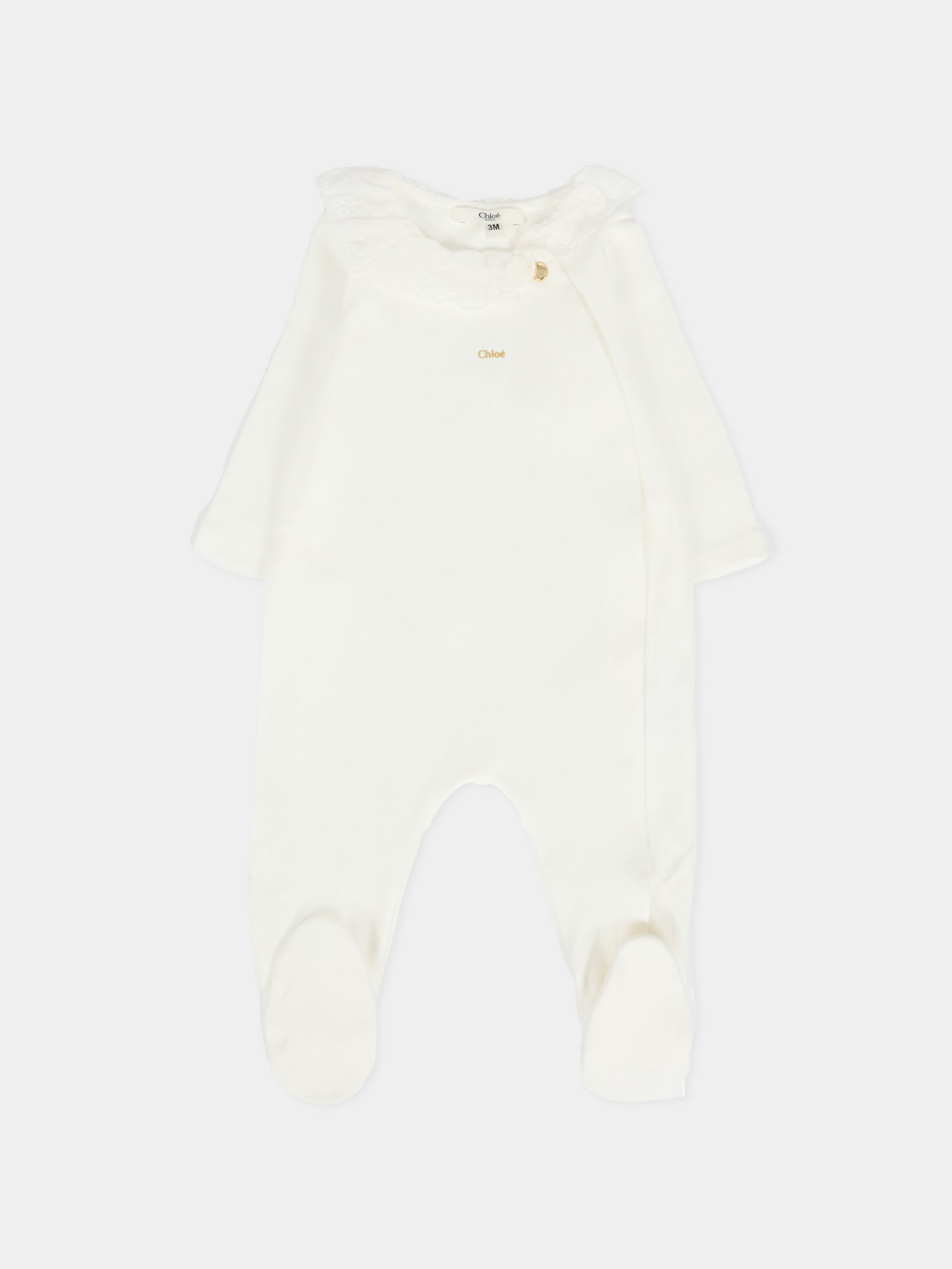 Set tutina bianco per neonata con logo oro,Chloé Kids,C20773 117
