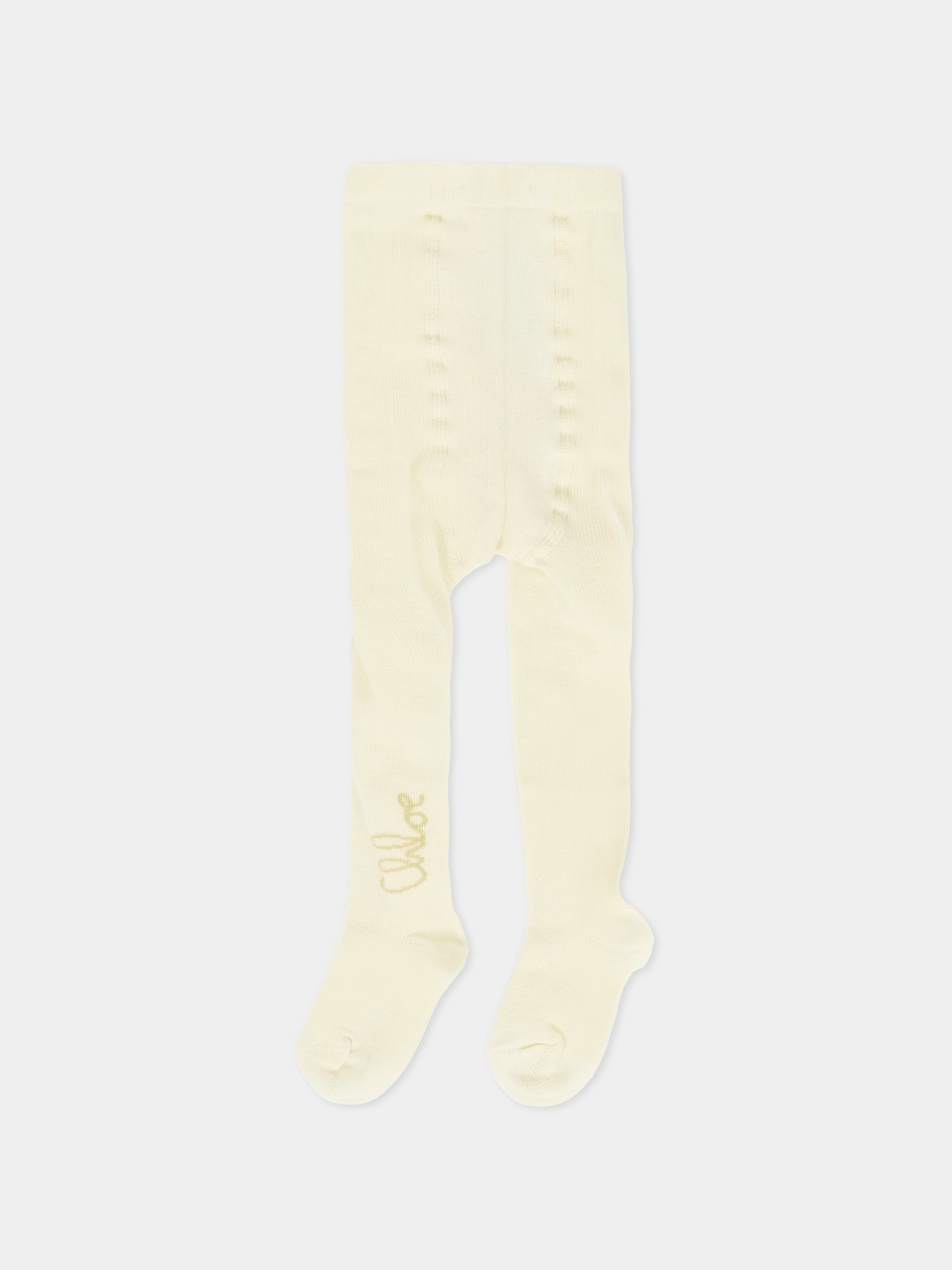 Collant avorio per bambina con logo dorato,Chloé Kids,C20784 117