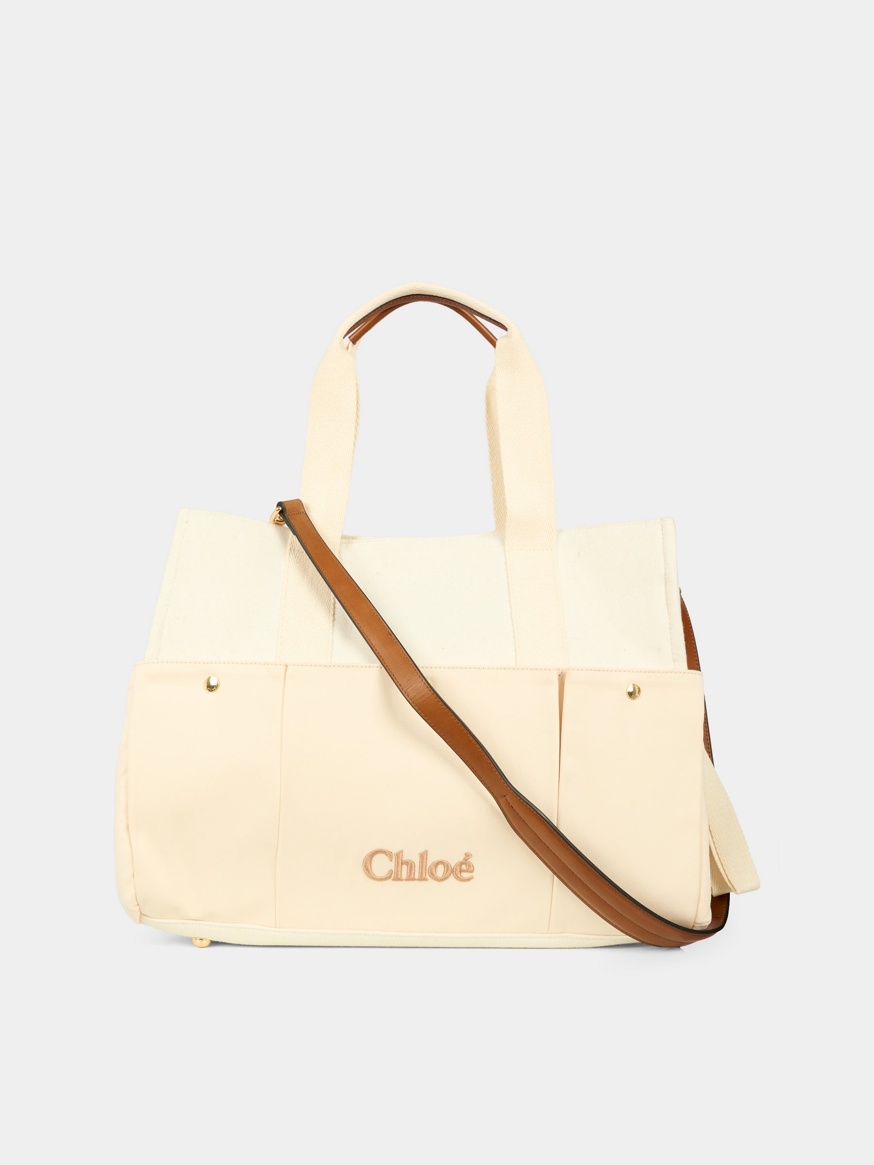 Borsa mamma avorio per neonati con logo,Chloé Kids,C20805 117