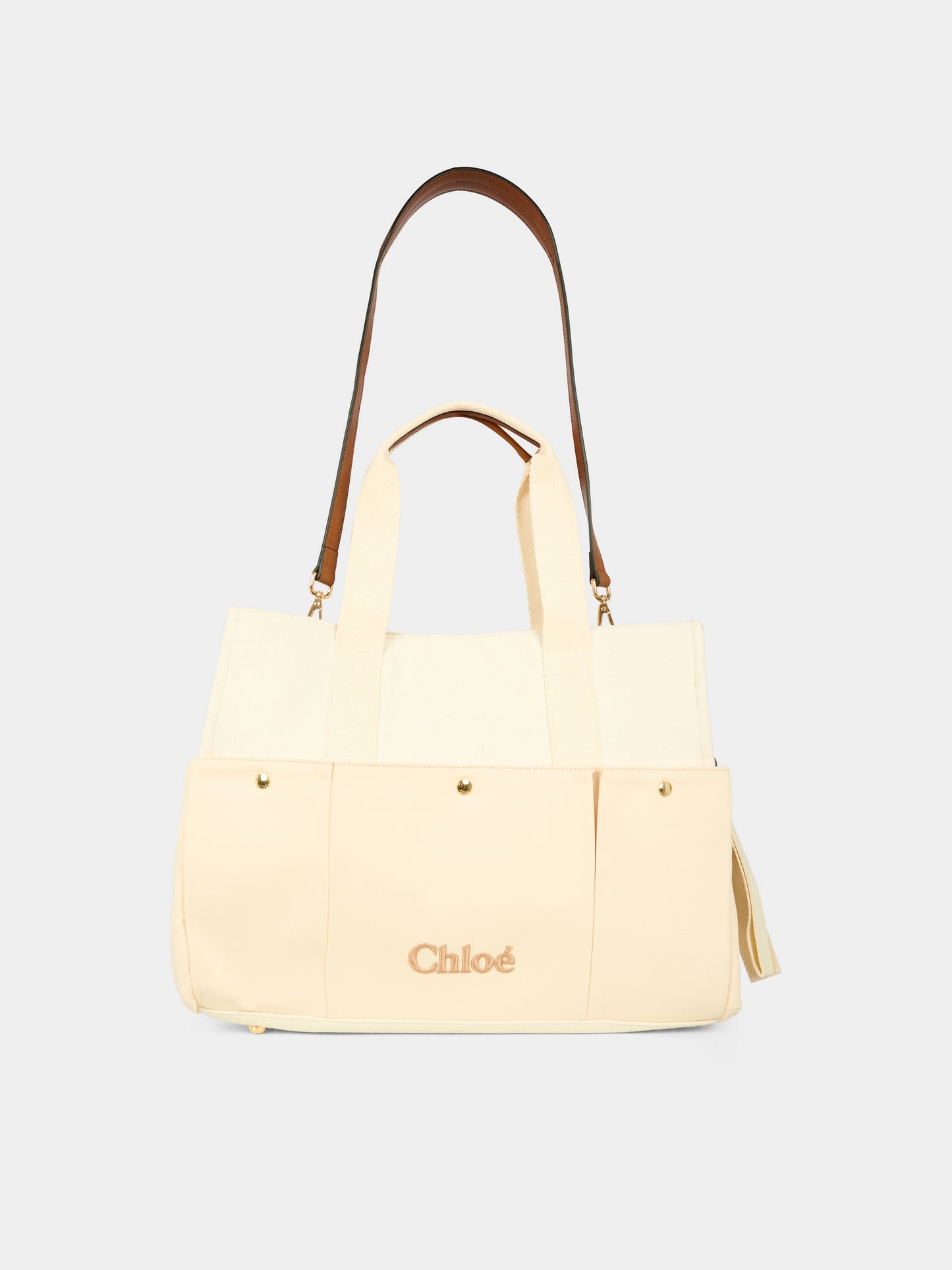 Borsa mamma avorio per neonati con logo,Chloé Kids,C20805 117