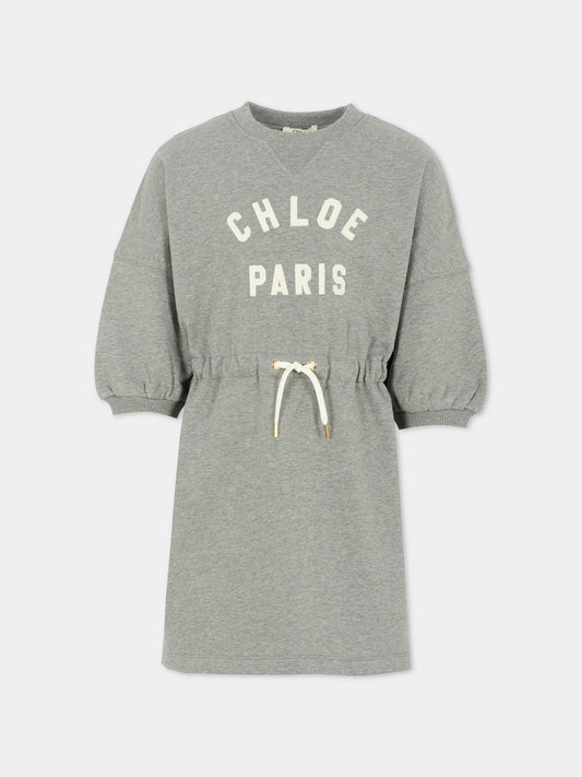Vestito grigio per bambina con logo,Chloé Kids,C20617 A46