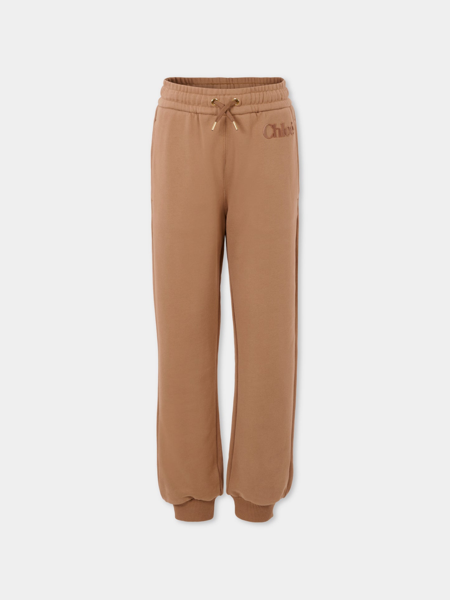 Pantaloni beige per bambina con logo in velluto,Chloé Kids,C20631 31C