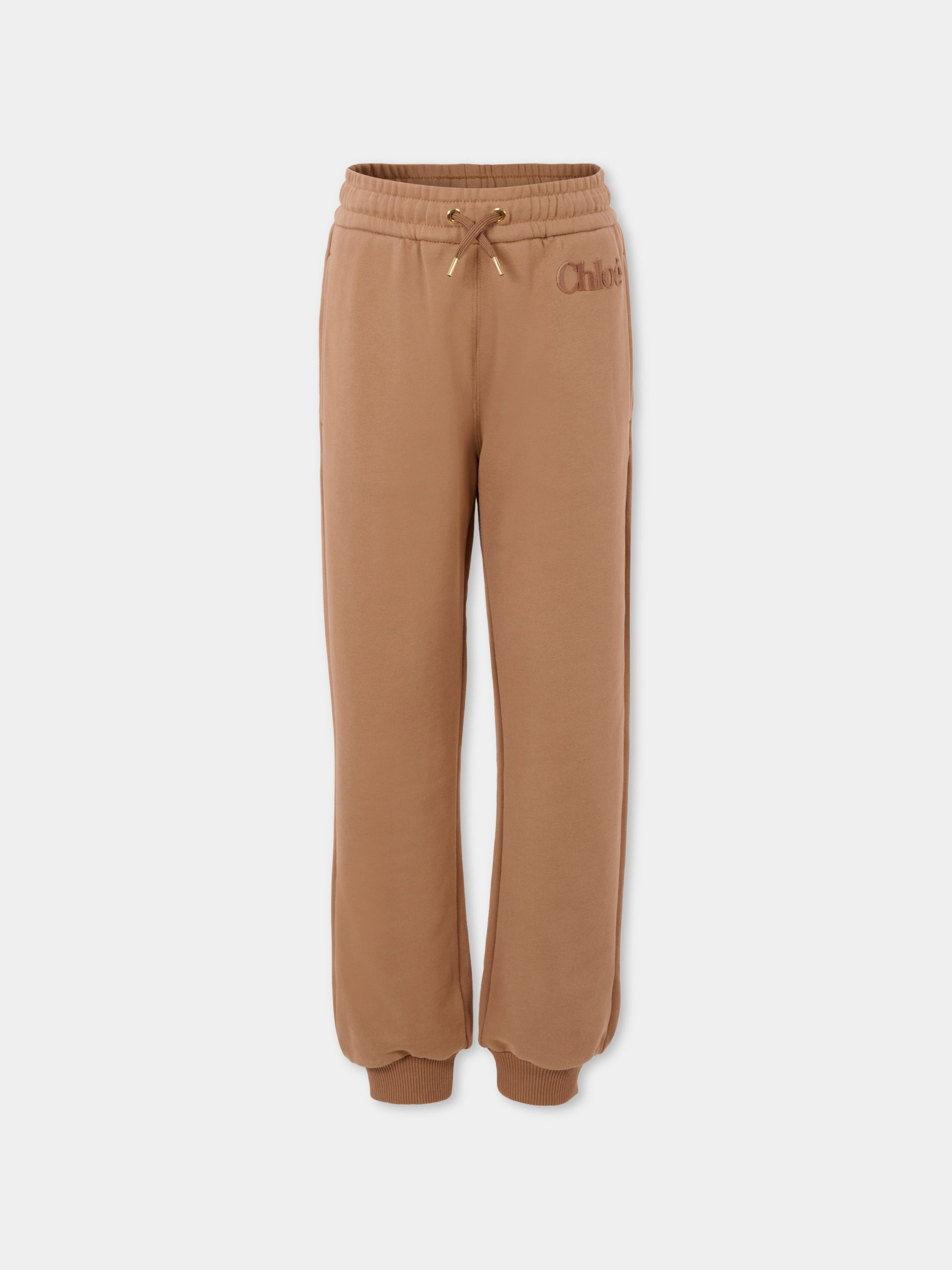 Pantaloni beige per bambina con logo in velluto,Chloé Kids,C20631 31C