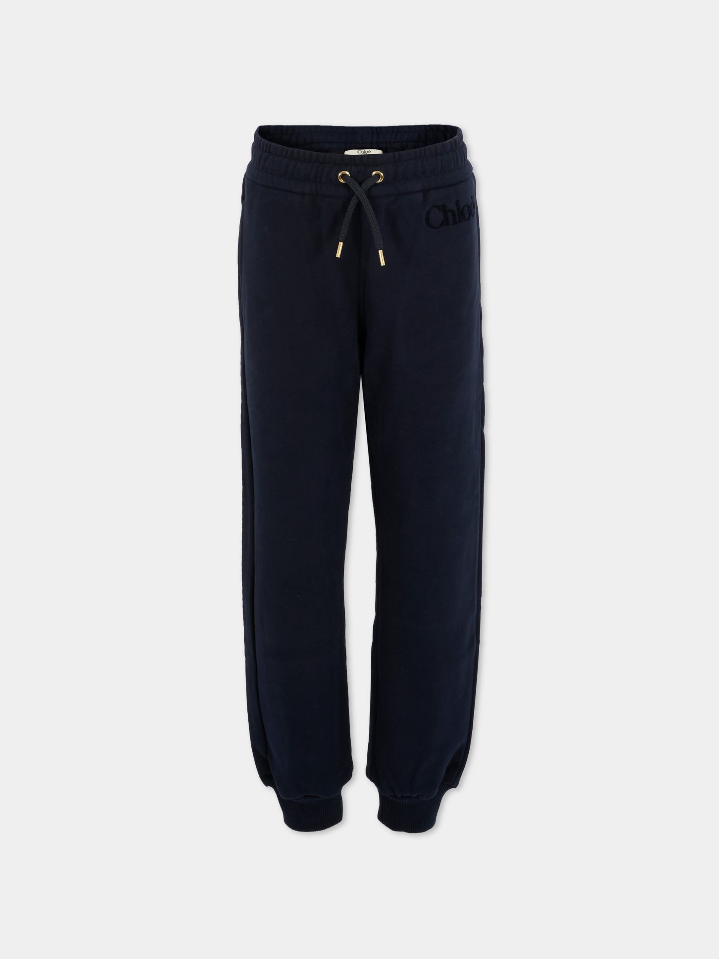 Pantaloni blu per bambina con logo in velluto,Chloé Kids,C20631 859