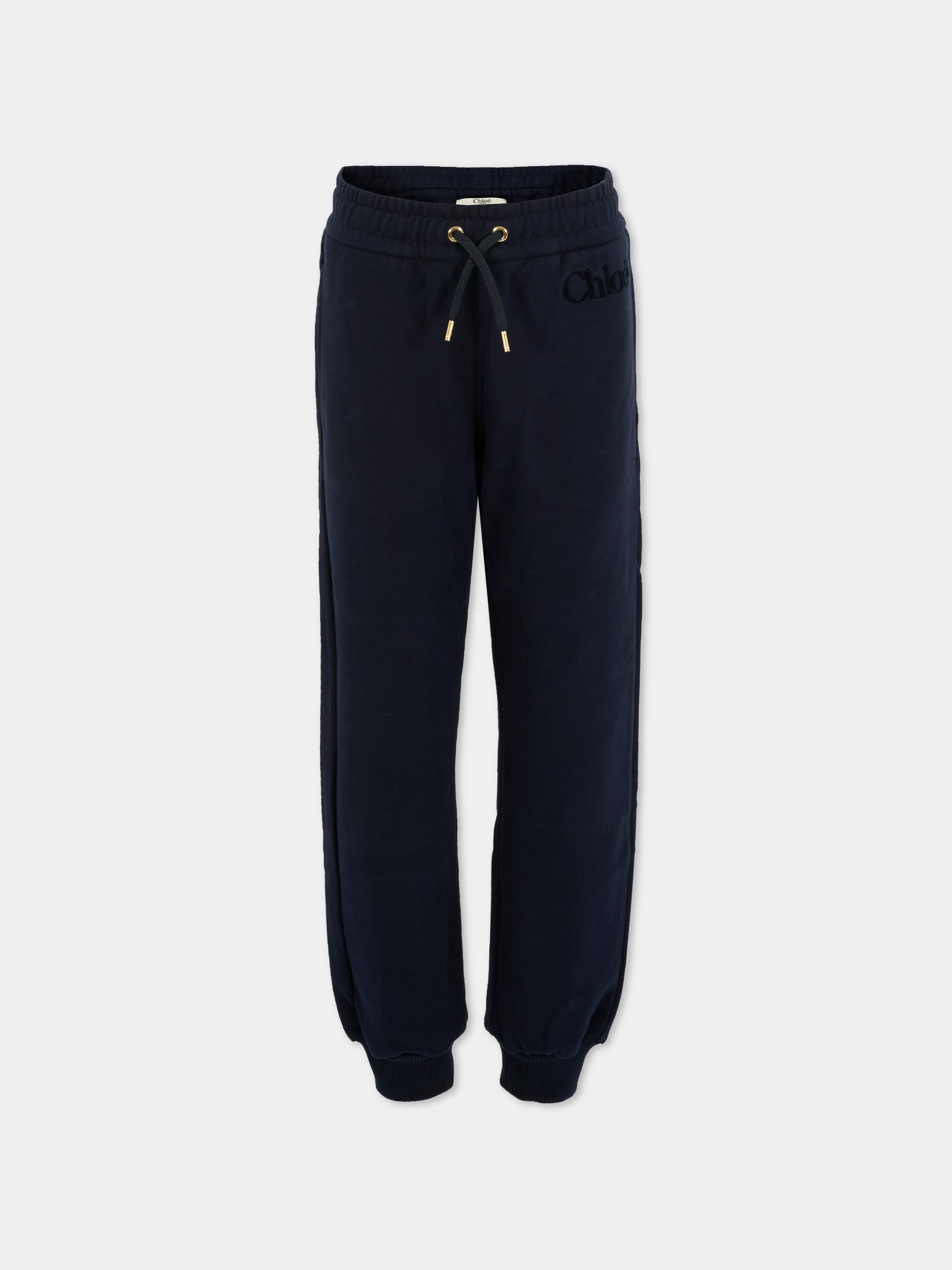 Pantaloni blu per bambina con logo in velluto,Chloé Kids,C20631 859