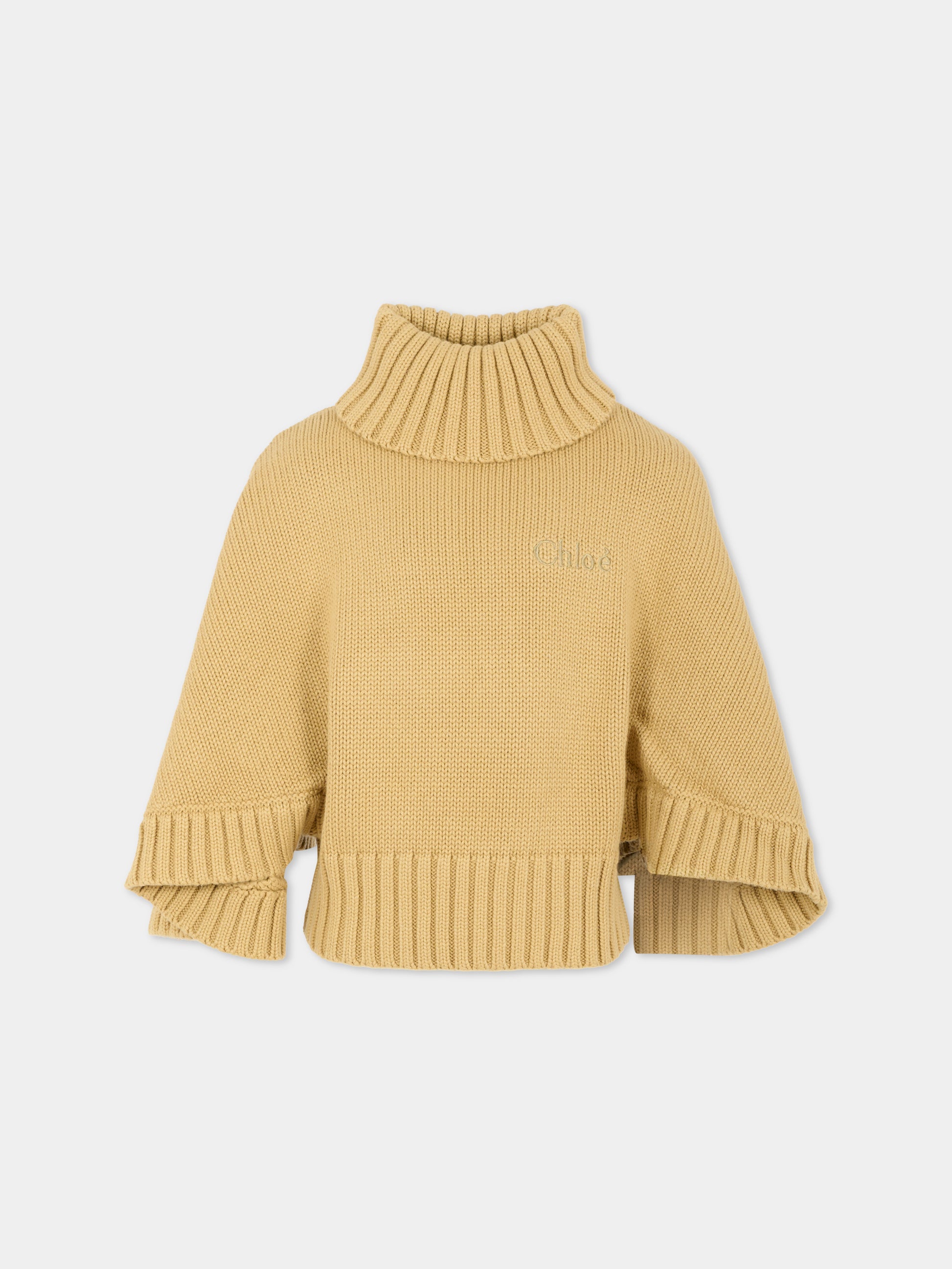 Dolcevita beige per bambina con logo ricamato,Chloé Kids,C20642 63C