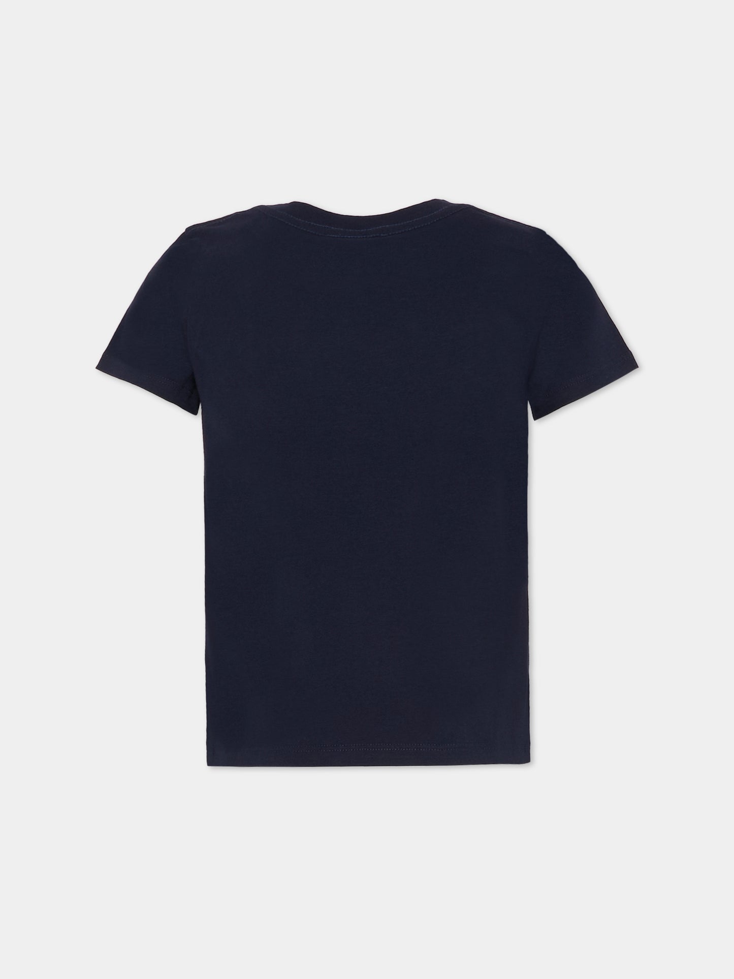 T-shirt blu per bambina con logo in velluto,Chloé Kids,C20652 859