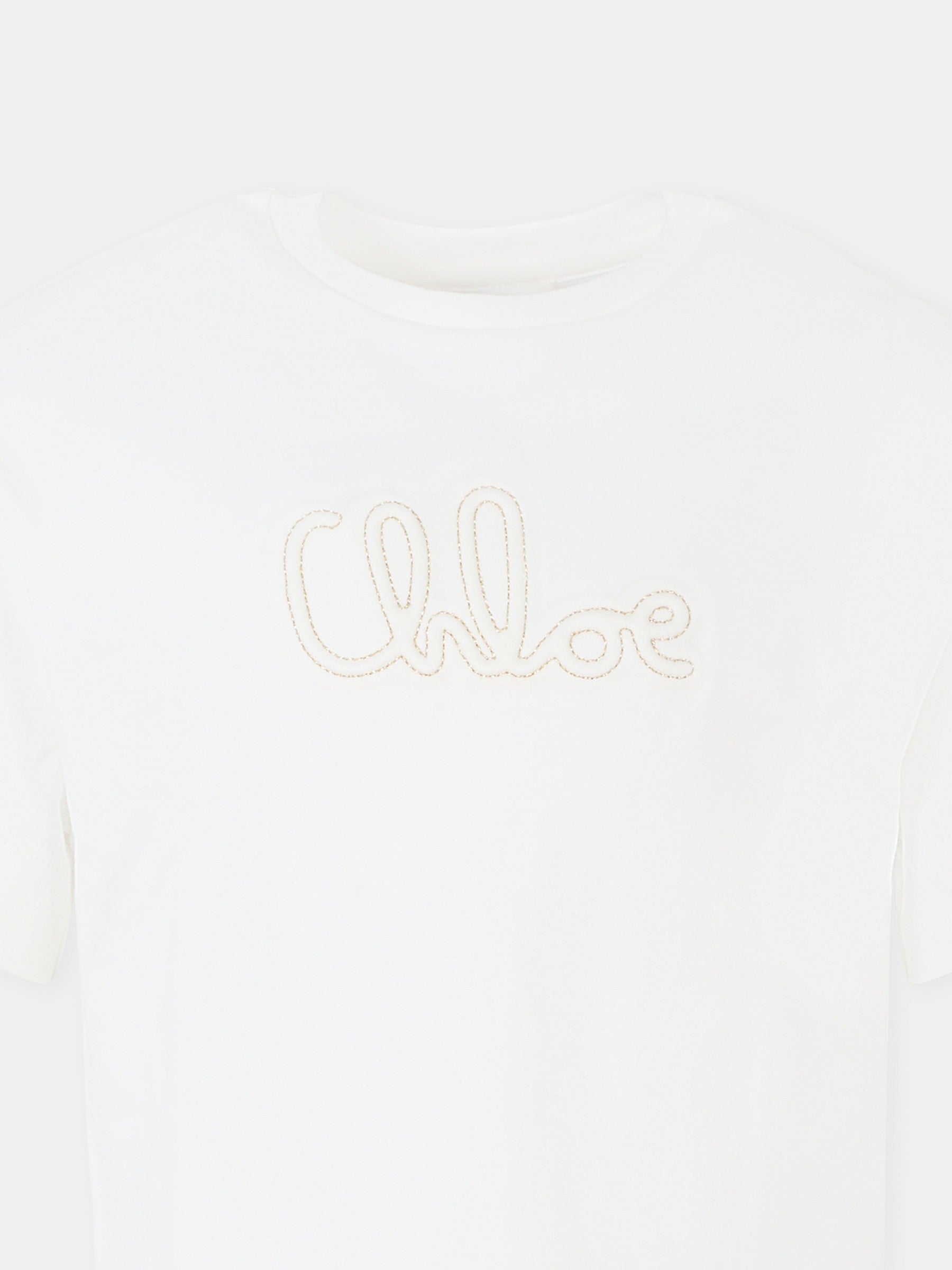 T-shirt bianca per bambina con logo ricamato,Chloé Kids,C20655 117