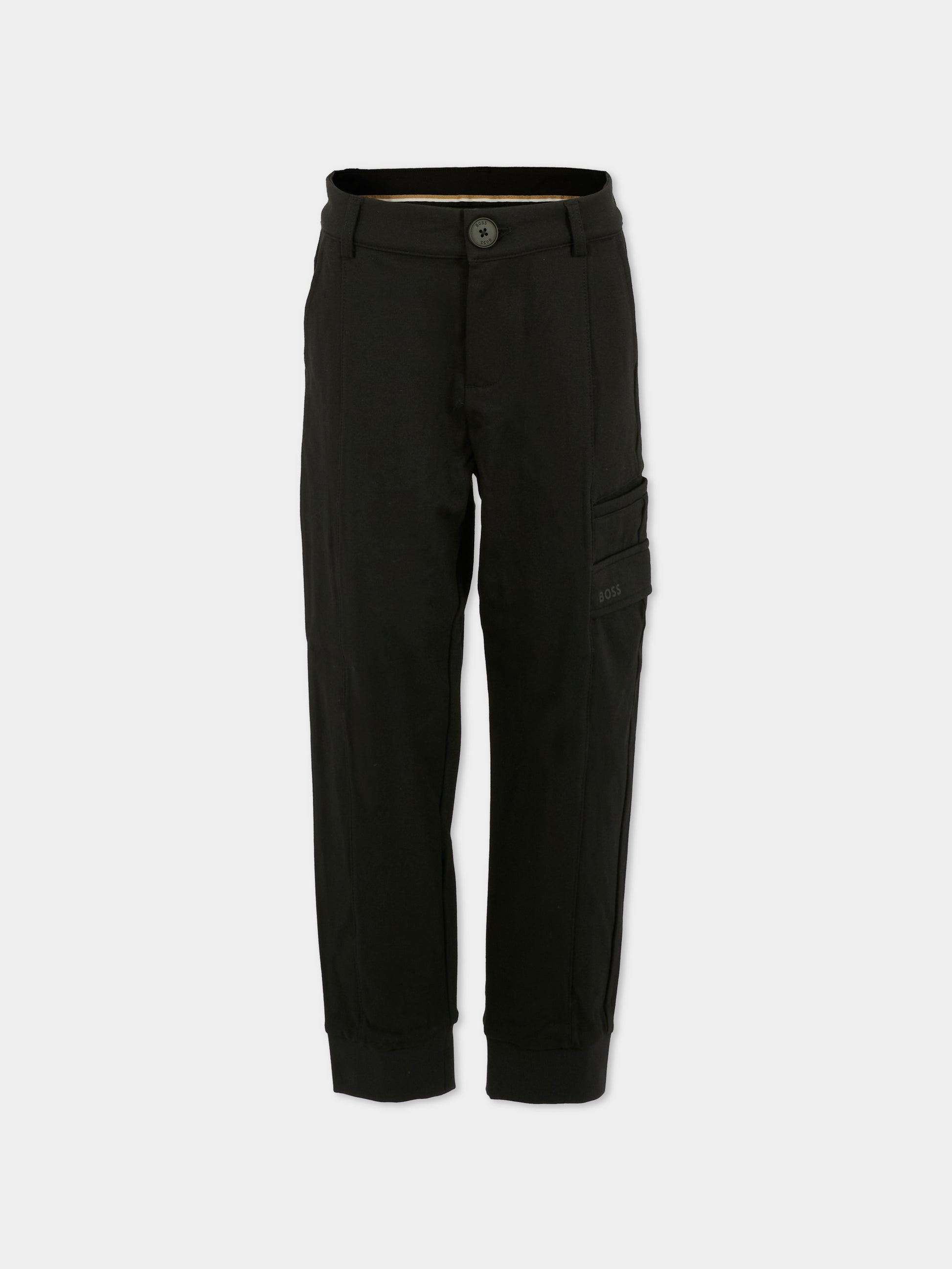 Pantaloni neri per bambino con logo,Boss,J52296 09B