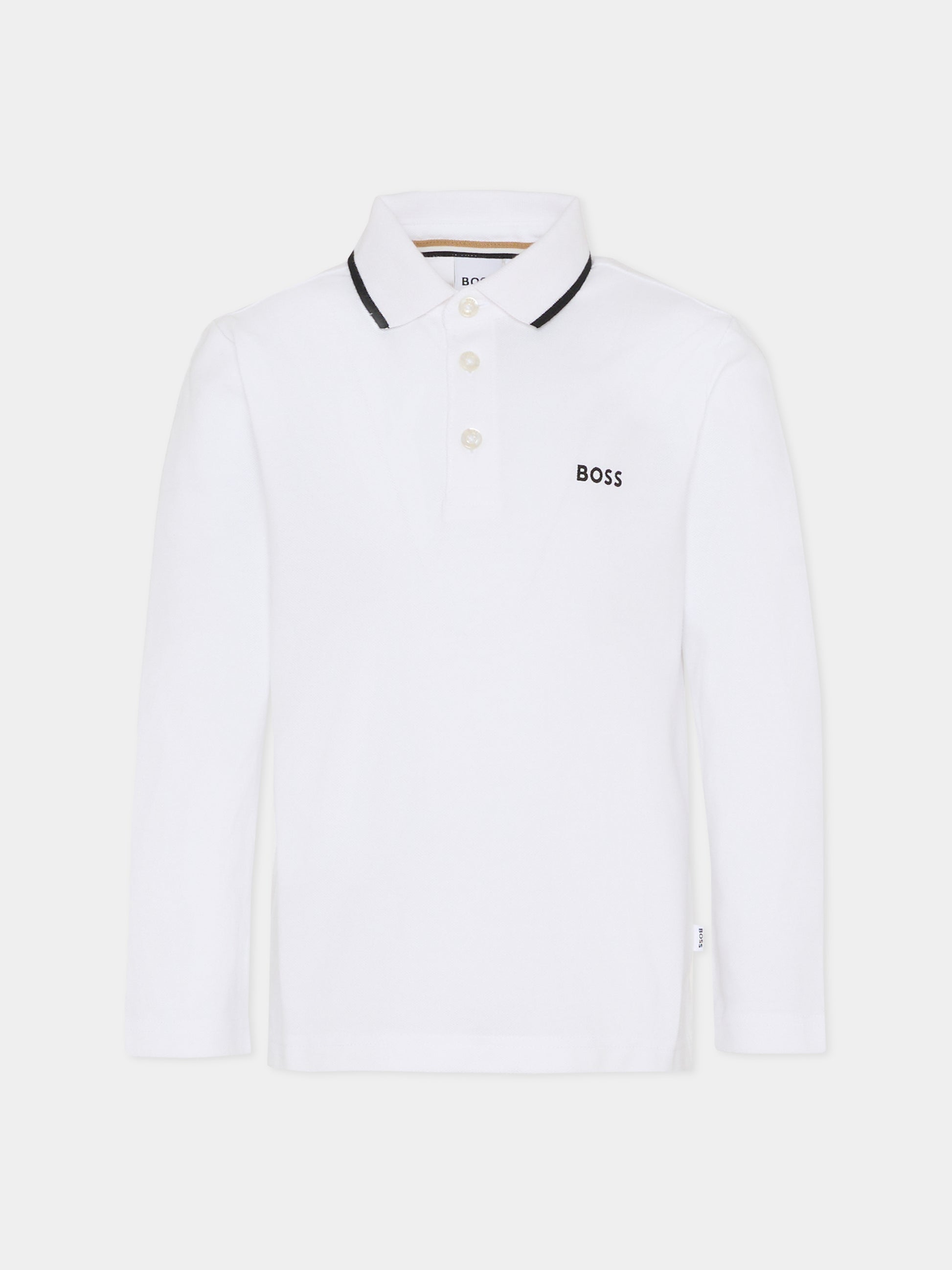 Polo bianca per bambino con logo,Boss,J52330 10P