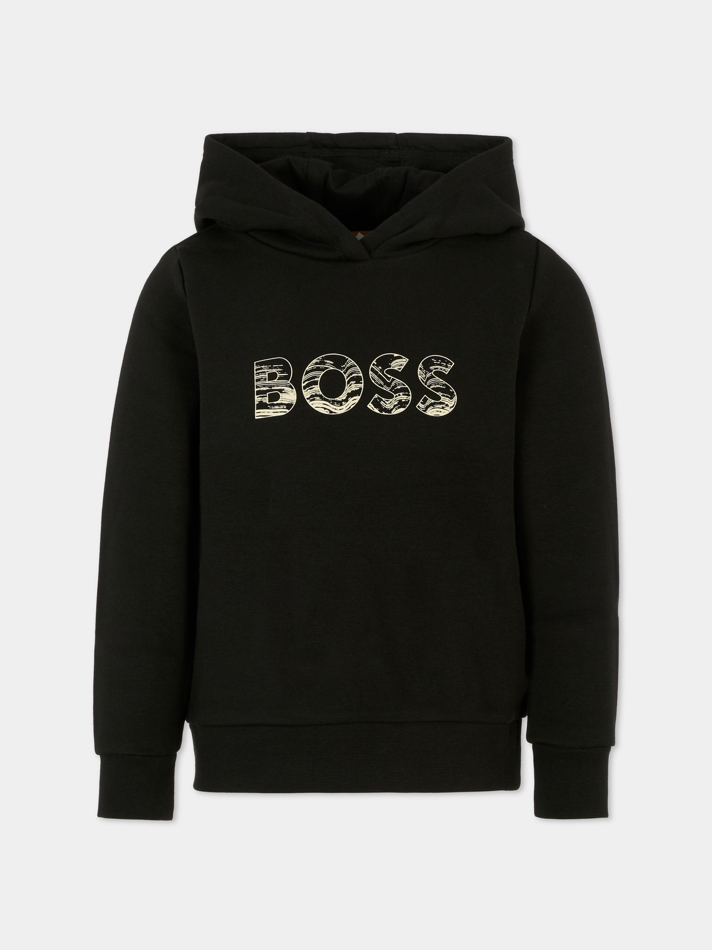 Felpa nera per bambino con logo,Boss,J52355 09B