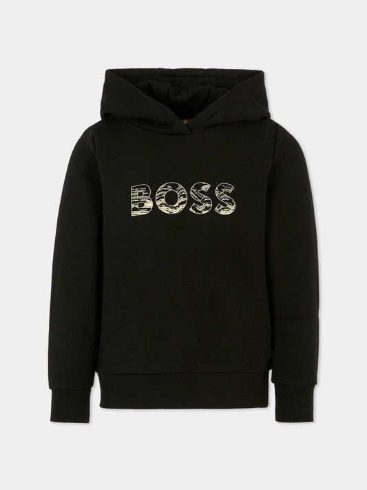 Felpa nera per bambino con logo,Boss,J52355 09B
