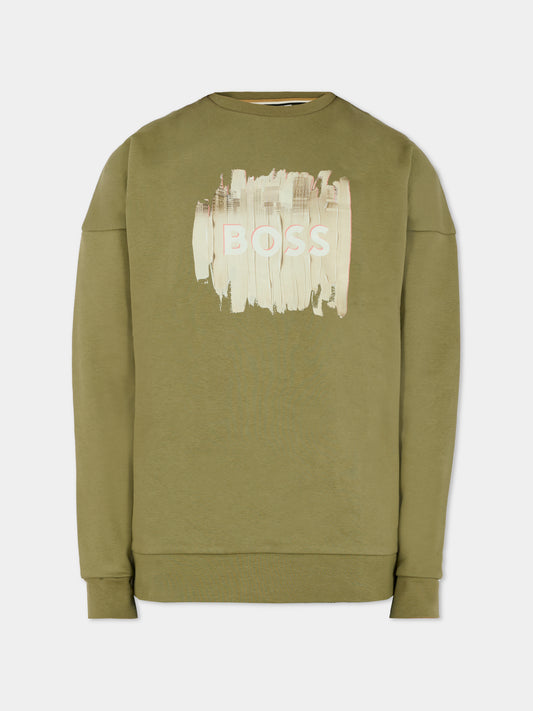 Felpa verde per bambino con logo,Boss,J52356 724