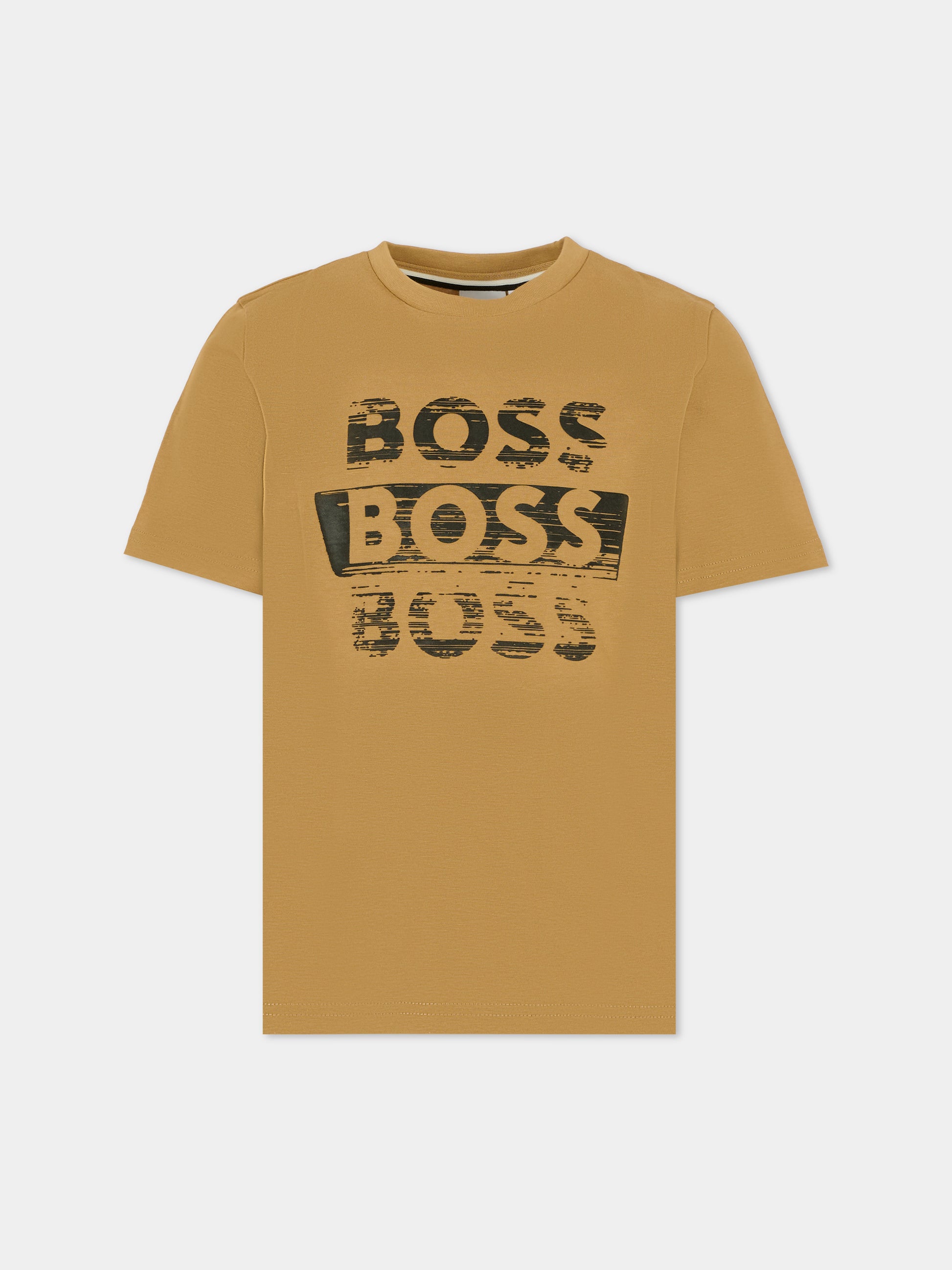 T-shirt beige per bambino con logo,Boss,J52366 269