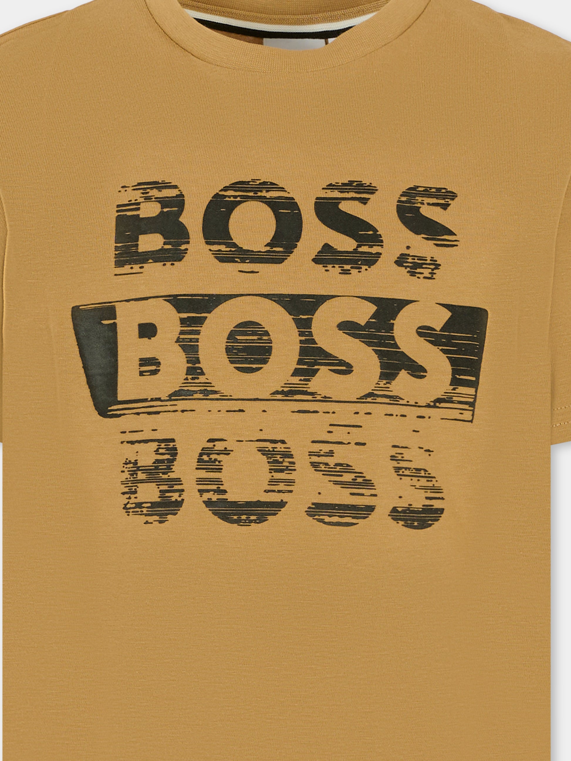 T-shirt beige per bambino con logo,Boss,J52366 269