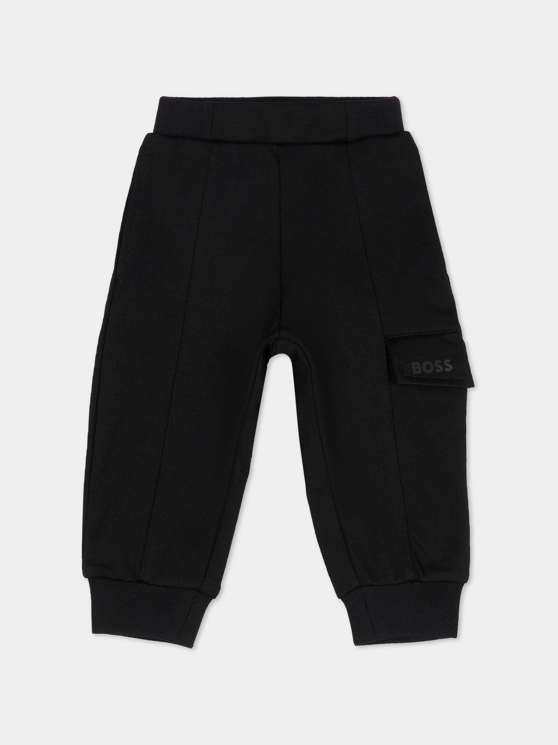 Pantaloni neri per neonato con logo,Boss,J52436 09B