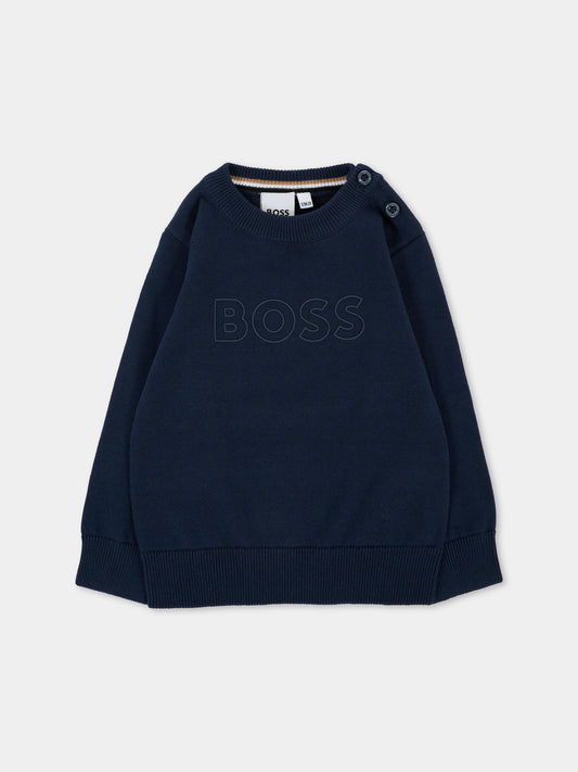 Maglione blu per neonato con logo,Boss,J52455 849