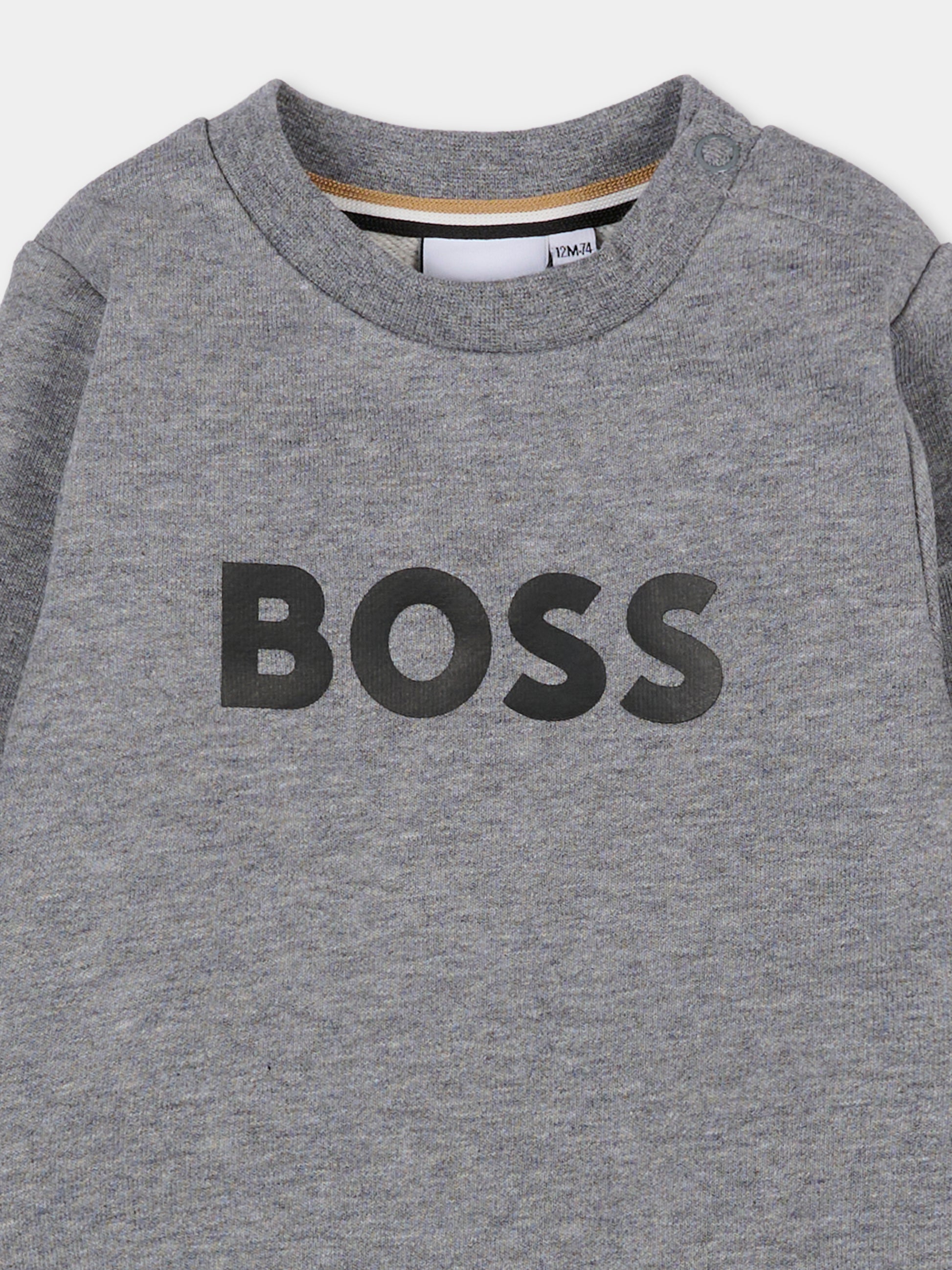 Felpa grigia per neonato con logo,Boss,J52458 A46