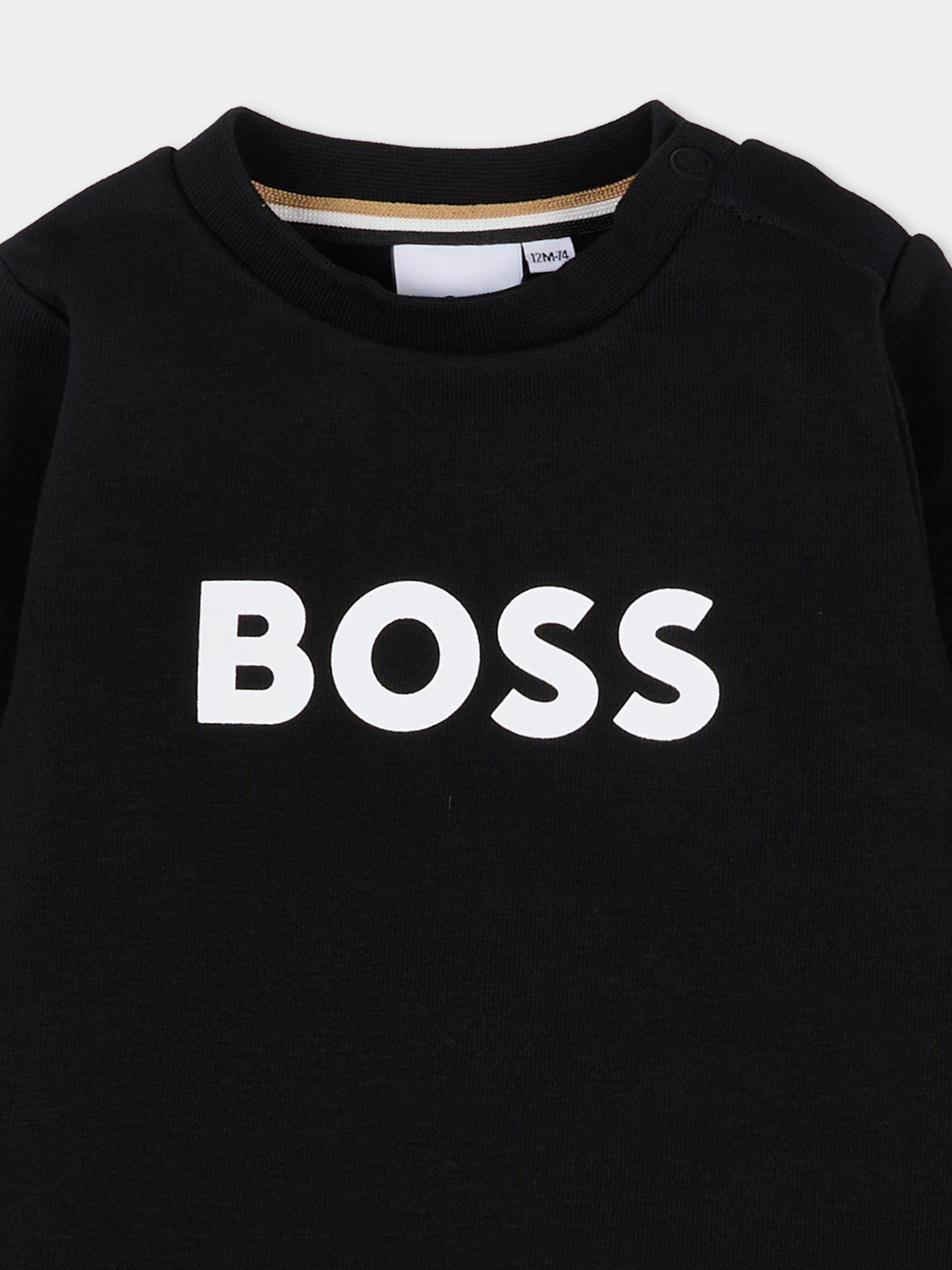 Felpa nera per neonato con logo,Boss,J52458 09B
